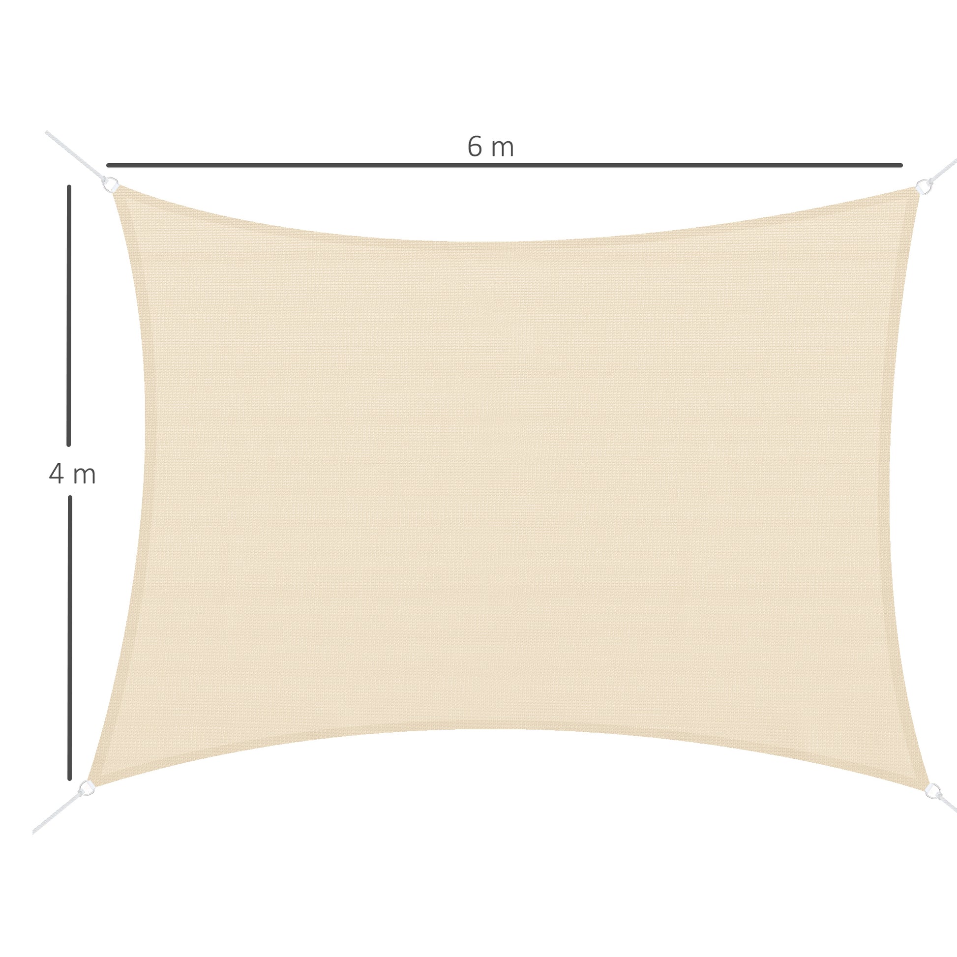 Outsunny Toldo Vela de Sombra Rectangular 4x6 m Toldo de Terraza con Anti-UV Anillo de Acero Inoxidable y Cuerdas de Nylon para Jardín Patio Crema
