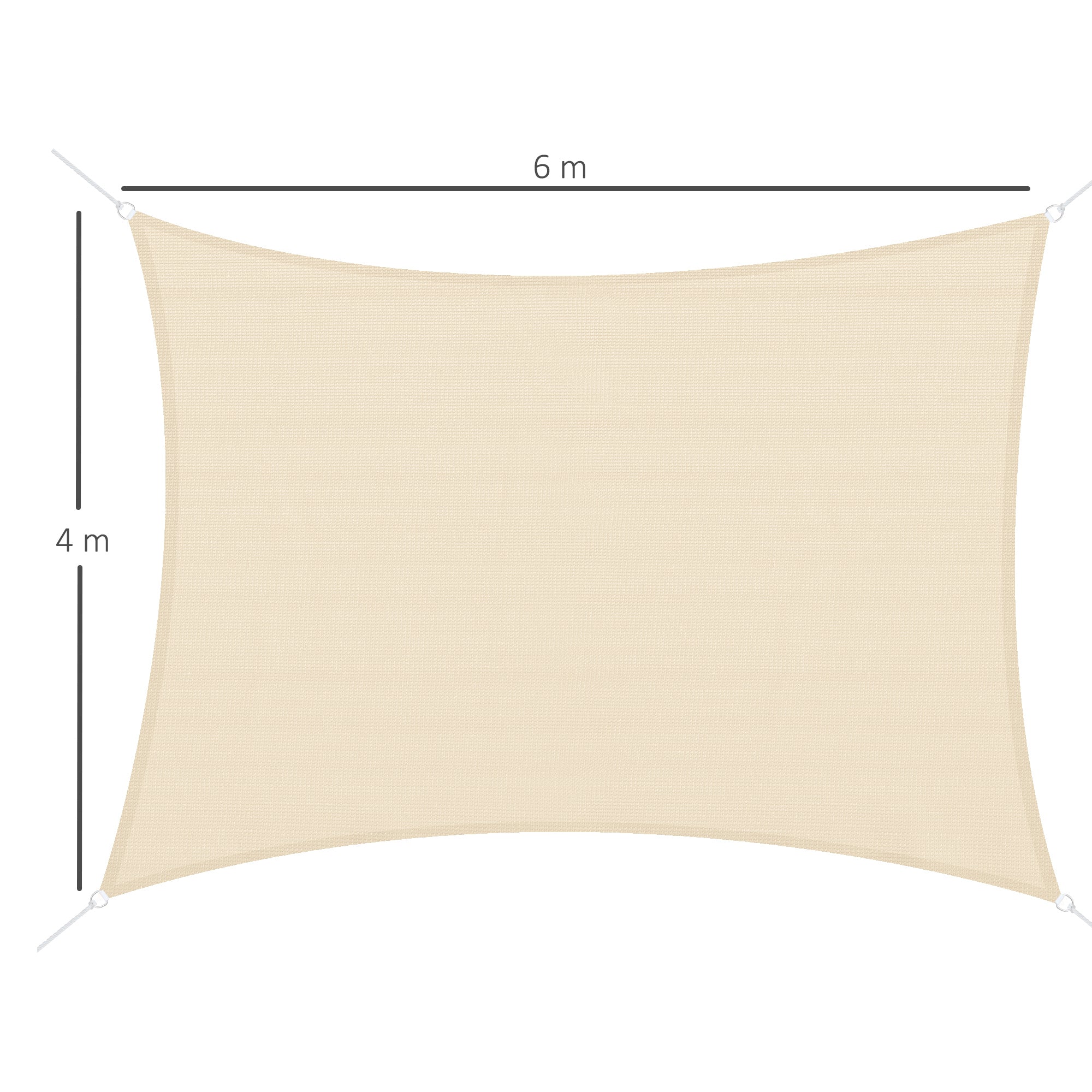Outsunny Toldo Vela de Sombra Rectangular 4x6 m Toldo de Terraza con Anti-UV Anillo de Acero Inoxidable y Cuerdas de Nylon para Jardín Patio Crema