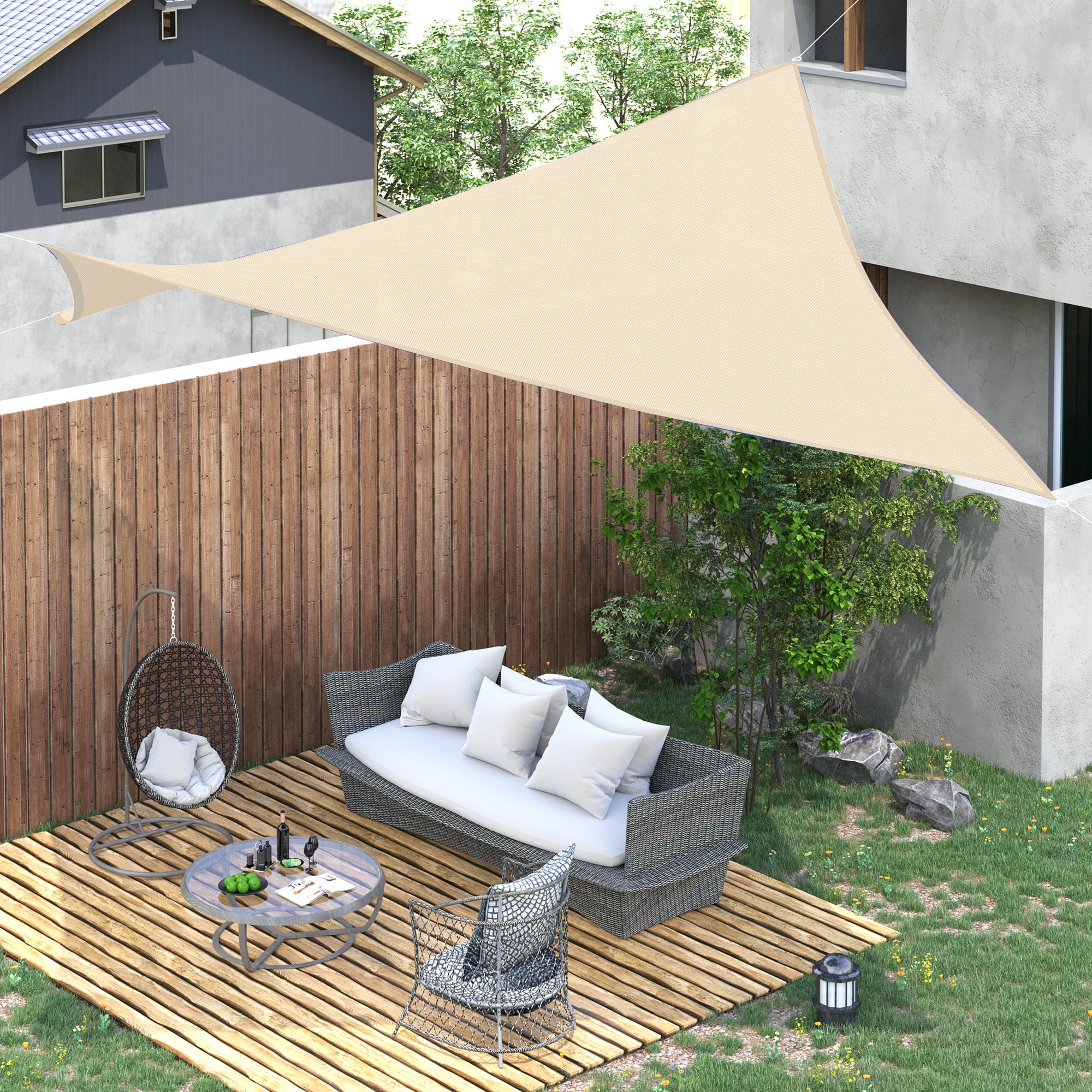 Outsunny Toldo Vela de Sombra Rectangular 4x6 m Toldo de Terraza con Anti-UV Anillo de Acero Inoxidable y Cuerdas de Nylon para Jardín Patio Crema