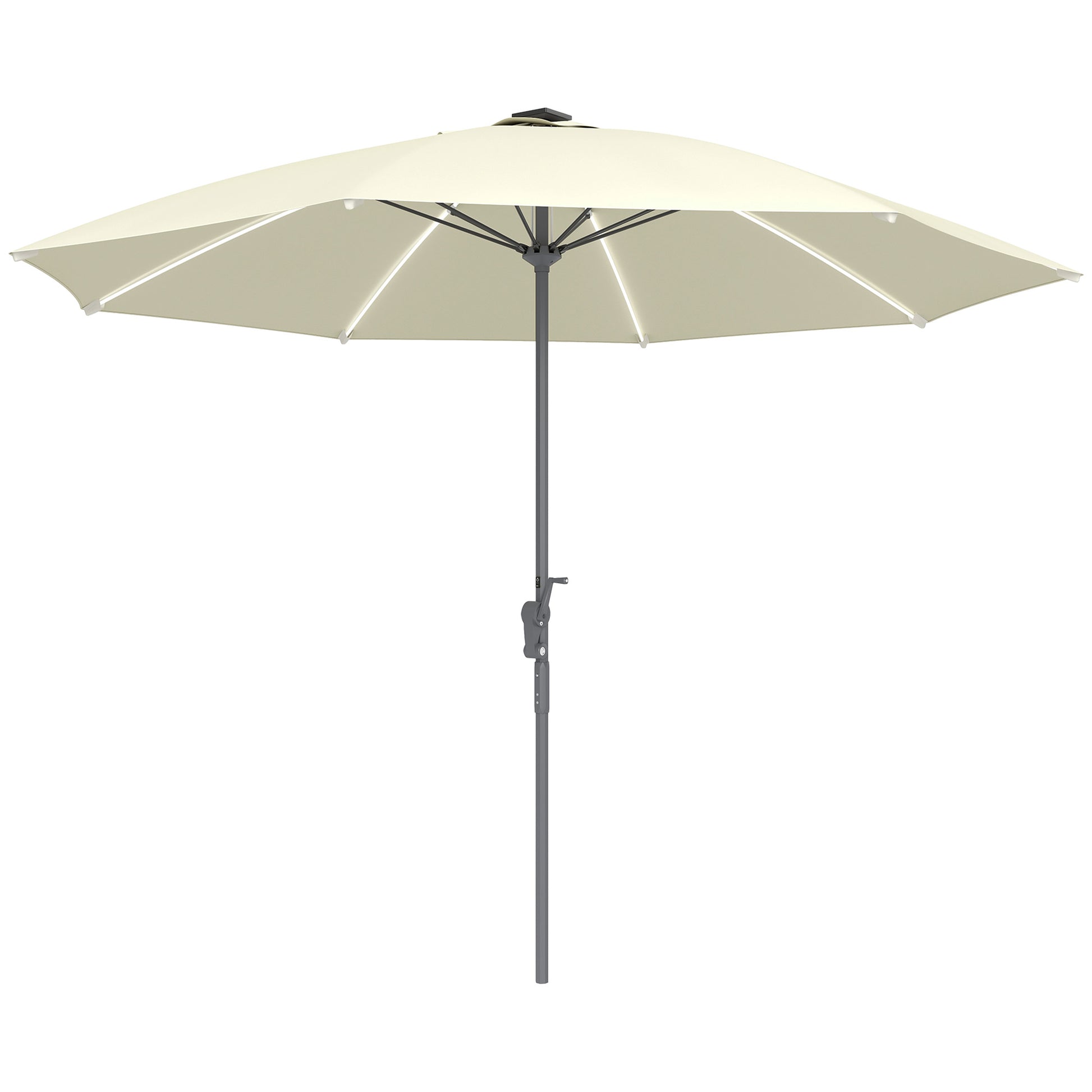 Outsunny Sombrilla Terraza Exterior con Luces LED Ø300x256 cm Sombrilla de Jardín con Manivela Techo de Ventilación Protección UV50+ y Poste de Aluminio Parasol para Patio Piscina Playa Crema