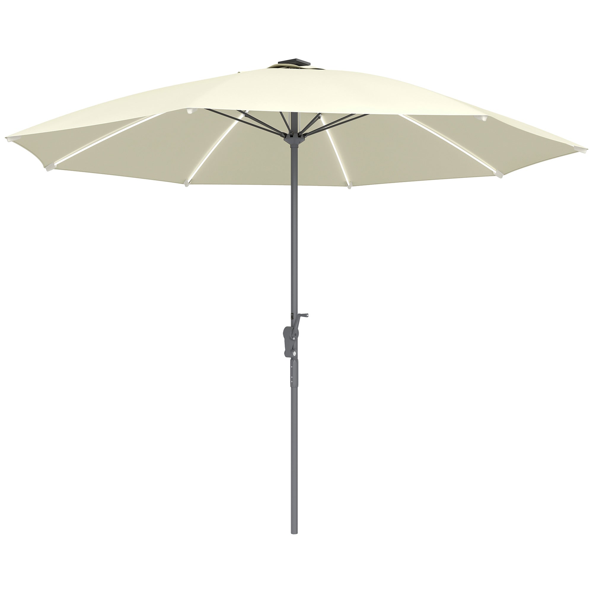 Outsunny Sombrilla Terraza Exterior con Luces LED Ø300x256 cm Sombrilla de Jardín con Manivela Techo de Ventilación Protección UV50+ y Poste de Aluminio Parasol para Patio Piscina Playa Crema