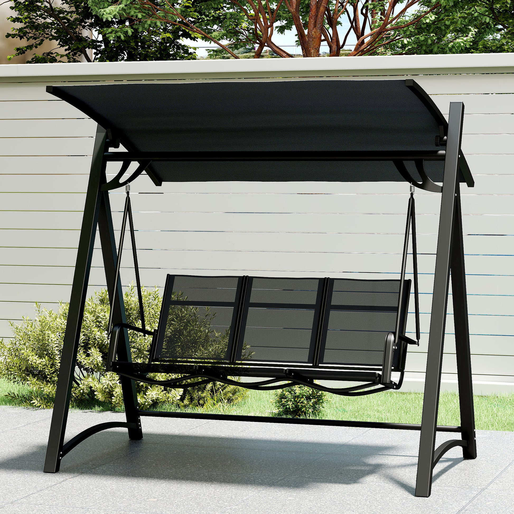 Outsunny Columpio de Jardín de 3 Plazas, Balancín de Jardín Exterior con Techo Ajustable, UPF50+, Asiento Transpirable y Marco de Metal, para Patio, Terraza, Carga 360 kg, 188x130x183 cm, Gris