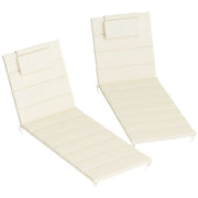 Outsunny Pack 2 Cojines para Tumbonas Plegables Colchonetas para Tumbonas de Jardín Exterior 203x66x3 cm con Reposacabezas y Correas de Sujeción Crema