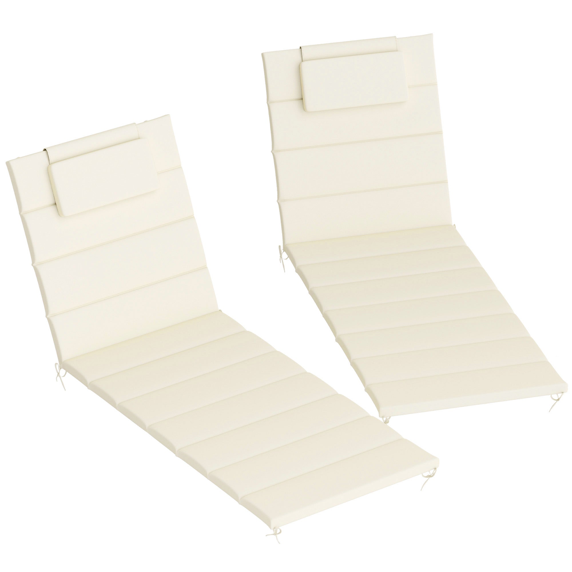 Outsunny Pack 2 Cojines para Tumbonas Plegables Colchonetas para Tumbonas de Jardín Exterior 203x66x3 cm con Reposacabezas y Correas de Sujeción Crema
