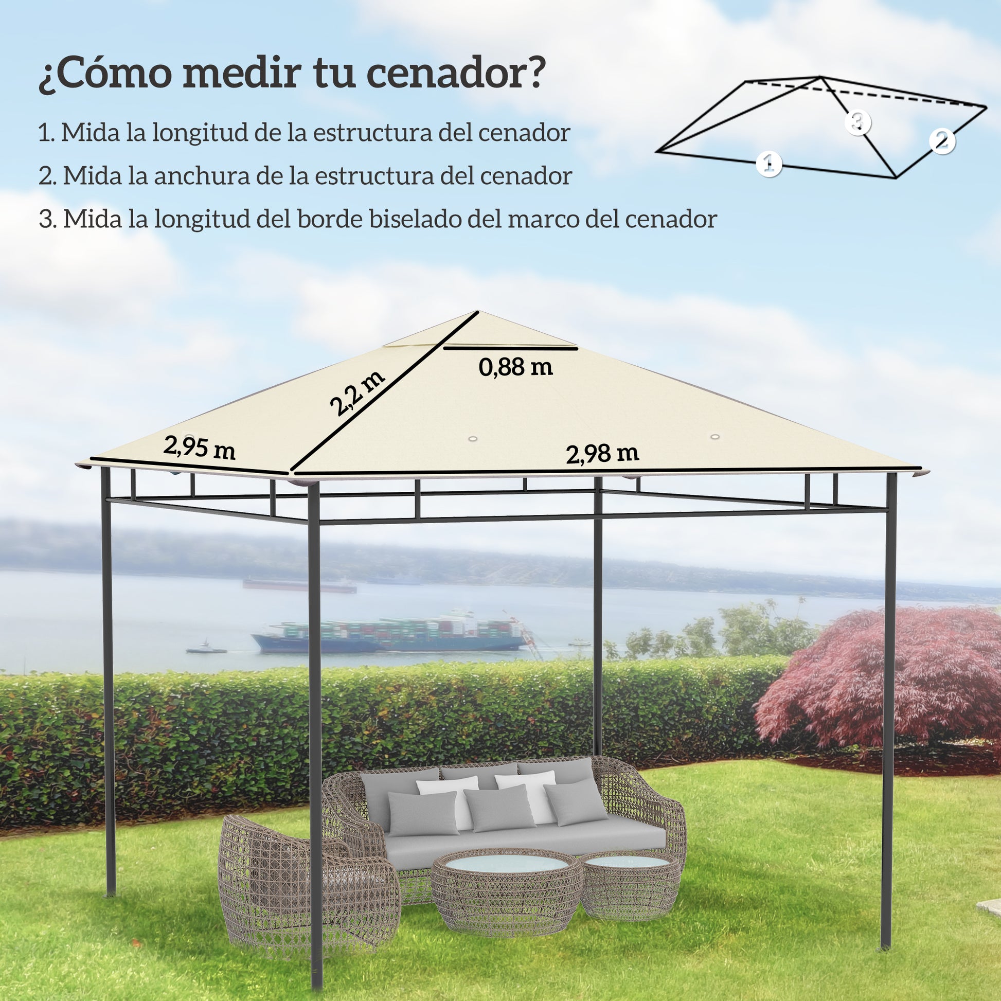 Outsunny Techo de Repuesto para Cenador, 3x3 m, Cubierta de Repuesto con 8 Orificios de Drenaje, Ventilación y Protección UV, SOLO Toldo de Recambio para Pabellón Gazebo, Blanco Crema