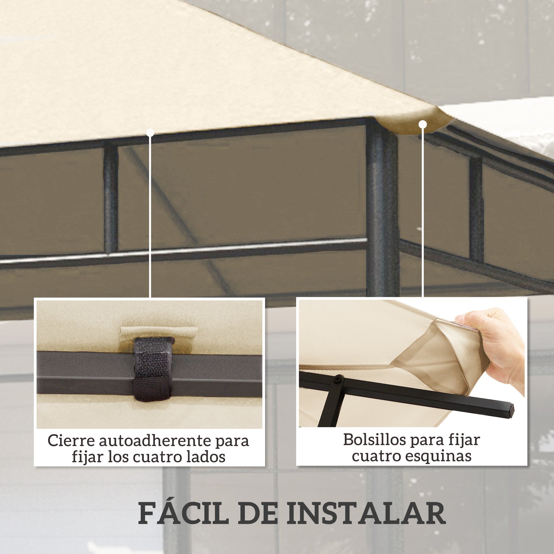Outsunny Techo de Repuesto para Cenador, 3x3 m, Cubierta de Repuesto con 8 Orificios de Drenaje, Ventilación y Protección UV, SOLO Toldo de Recambio para Pabellón Gazebo, Blanco Crema