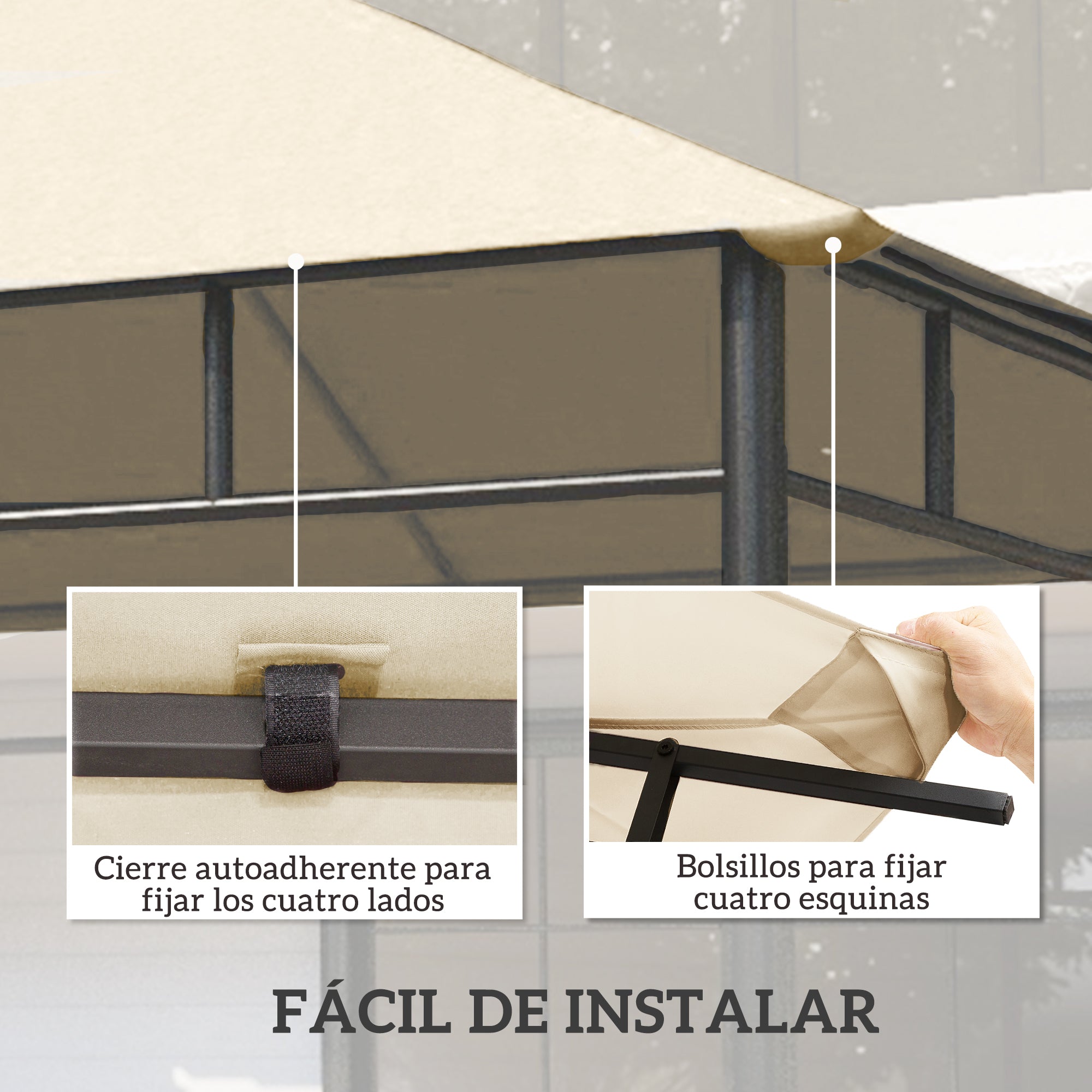 Outsunny Techo de Repuesto para Cenador, 3x3 m, Cubierta de Repuesto con 8 Orificios de Drenaje, Ventilación y Protección UV, SOLO Toldo de Recambio para Pabellón Gazebo, Blanco Crema