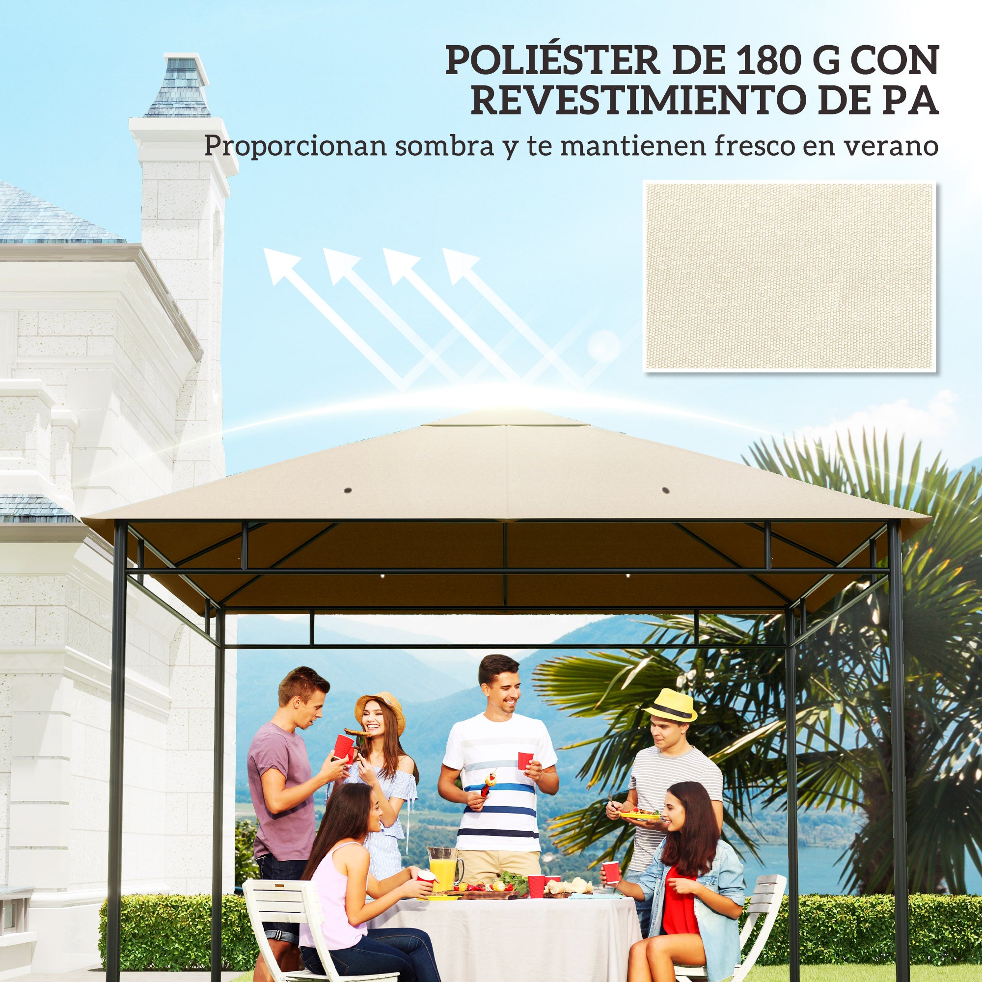 Outsunny Techo de Repuesto para Cenador, 3x3 m, Cubierta de Repuesto con 8 Orificios de Drenaje, Ventilación y Protección UV, SOLO Toldo de Recambio para Pabellón Gazebo, Blanco Crema