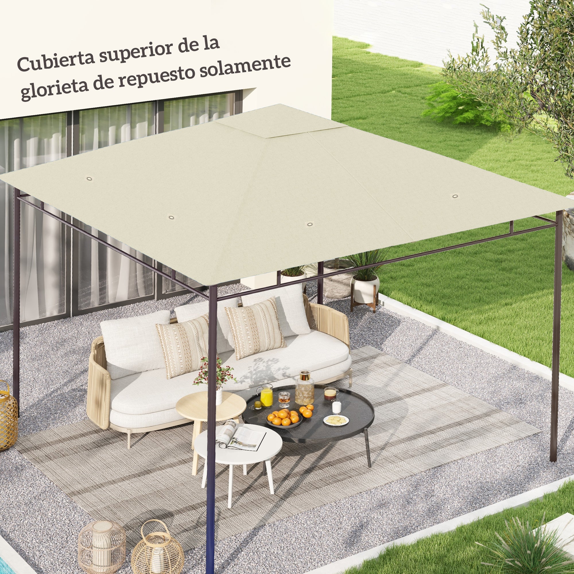 Outsunny Techo de Repuesto para Cenador, 3x3 m, Cubierta de Repuesto con 8 Orificios de Drenaje, Ventilación y Protección UV, SOLO Toldo de Recambio para Pabellón Gazebo, Blanco Crema