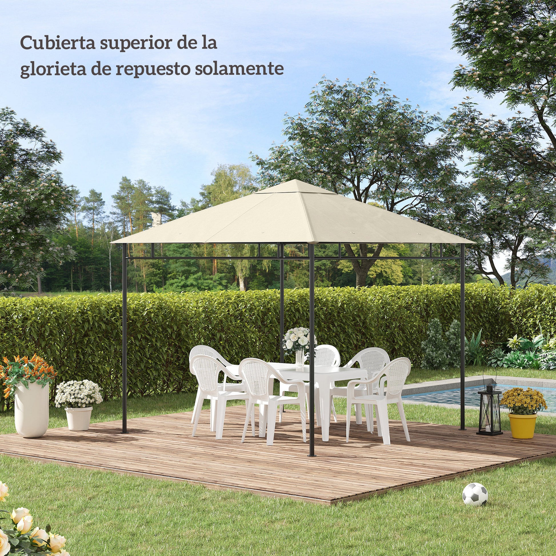 Outsunny Techo de Repuesto para Cenador, 3x3 m, Cubierta de Repuesto con 8 Orificios de Drenaje, Ventilación y Protección UV, SOLO Toldo de Recambio para Pabellón Gazebo, Blanco Crema