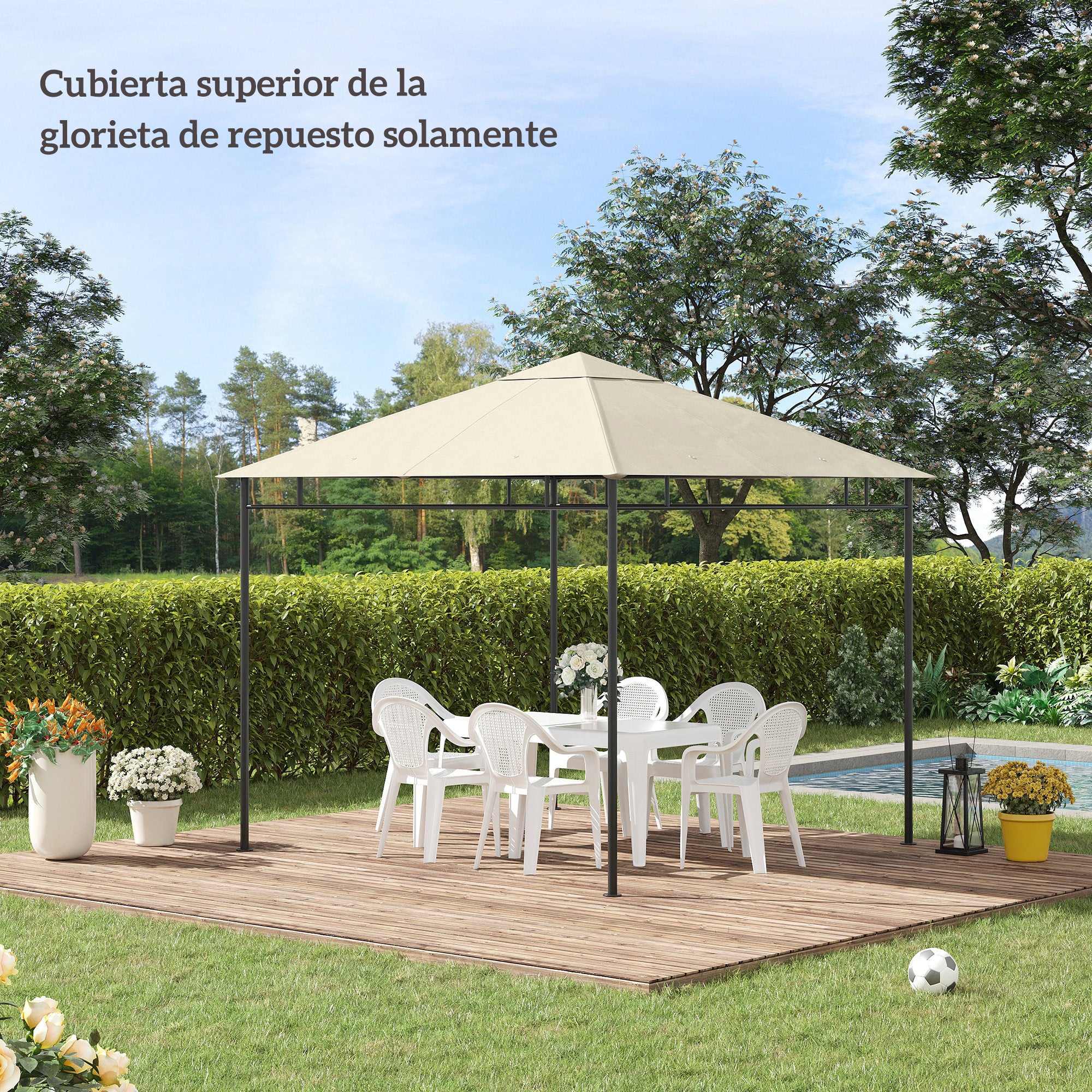 Outsunny Techo de Repuesto para Cenador, 3x3 m, Cubierta de Repuesto con 8 Orificios de Drenaje, Ventilación y Protección UV, SOLO Toldo de Recambio para Pabellón Gazebo, Blanco Crema