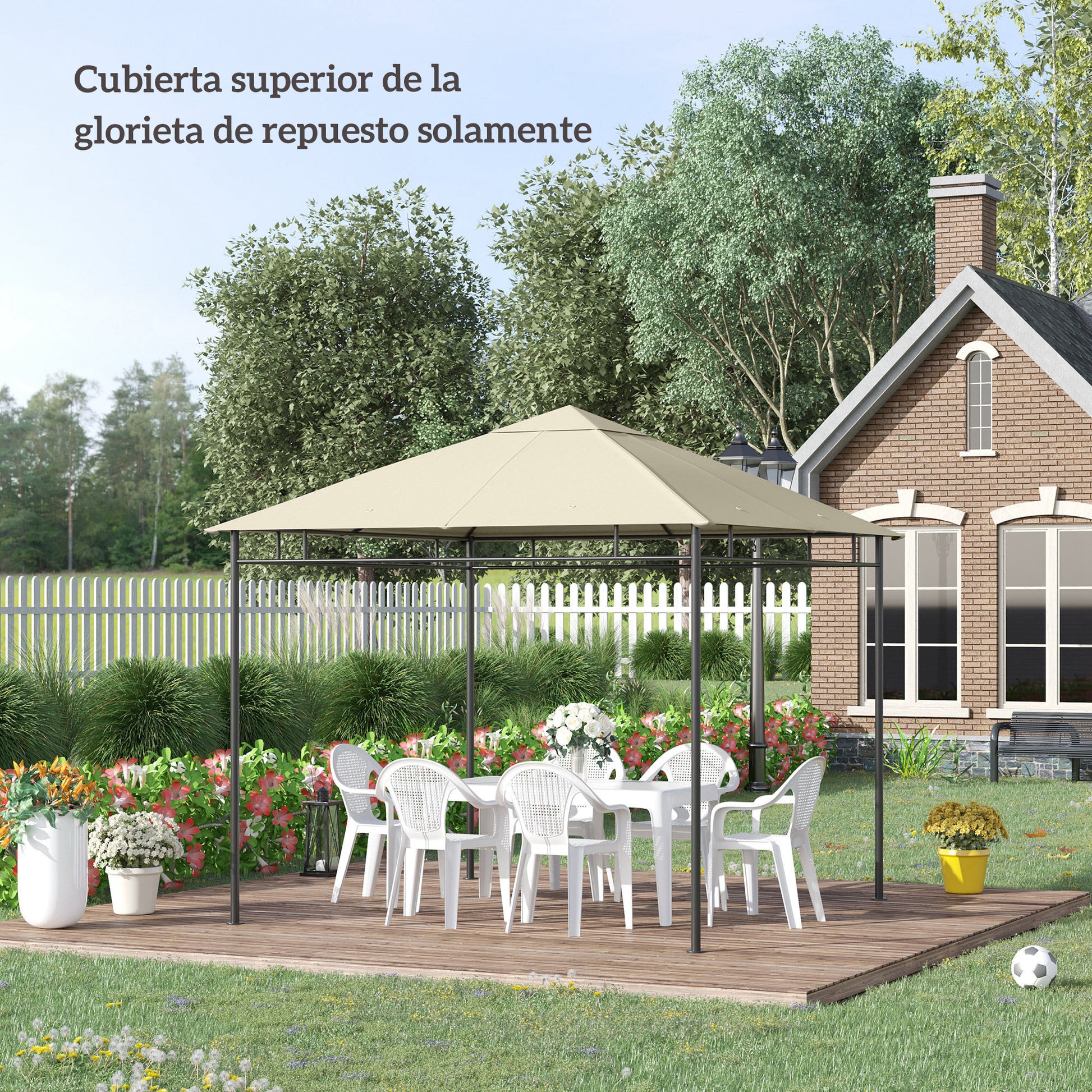 Outsunny Techo de Repuesto para Cenador, 3x3 m, Cubierta de Repuesto con 8 Orificios de Drenaje, Ventilación y Protección UV, SOLO Toldo de Recambio para Pabellón Gazebo, Blanco Crema