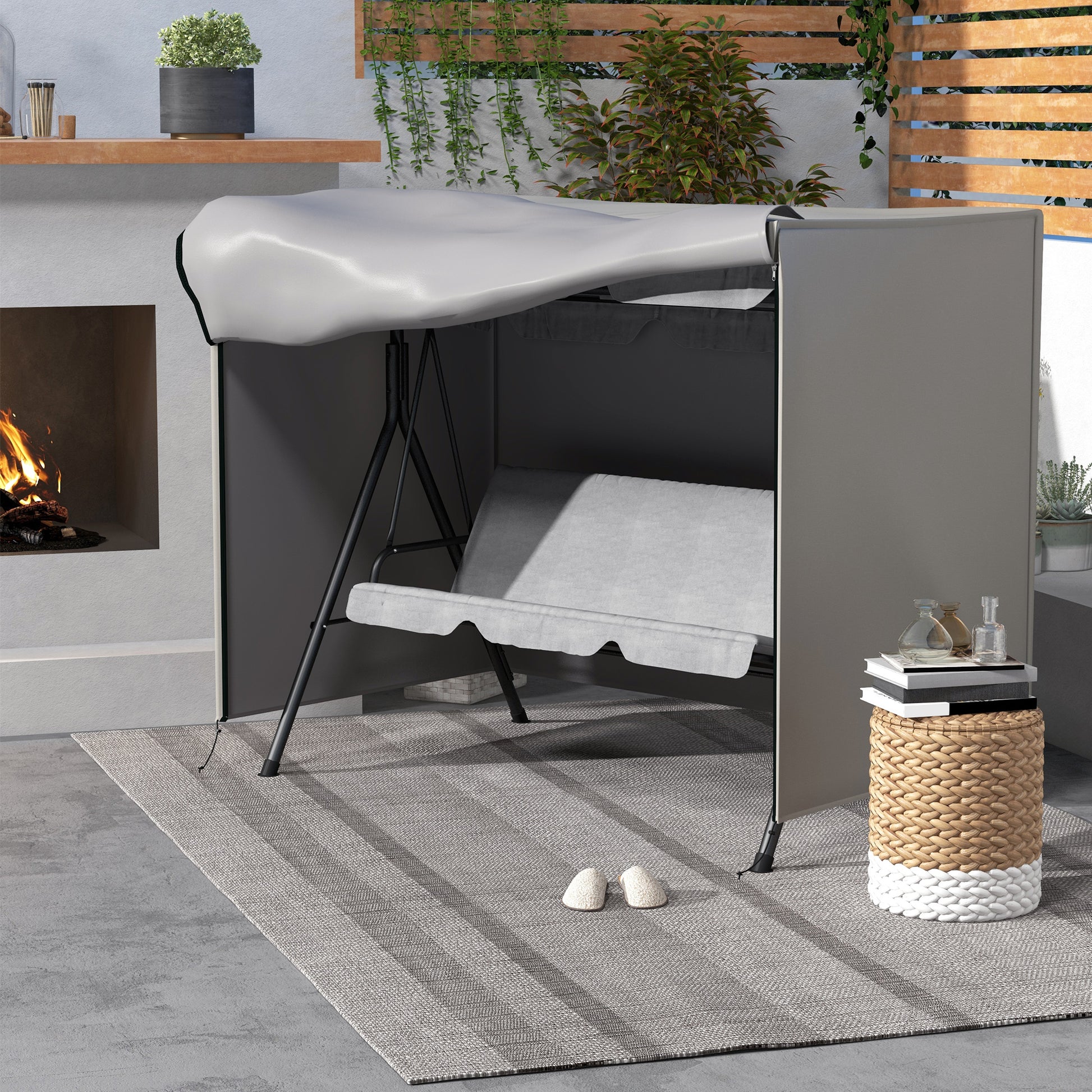 Outsunny Funda Balancín Jardín Funda Columpio Jardín Exterior Cubierta de Columpio con 2 Cremalleras Impermeable 205x124x164 cm Gris Claro