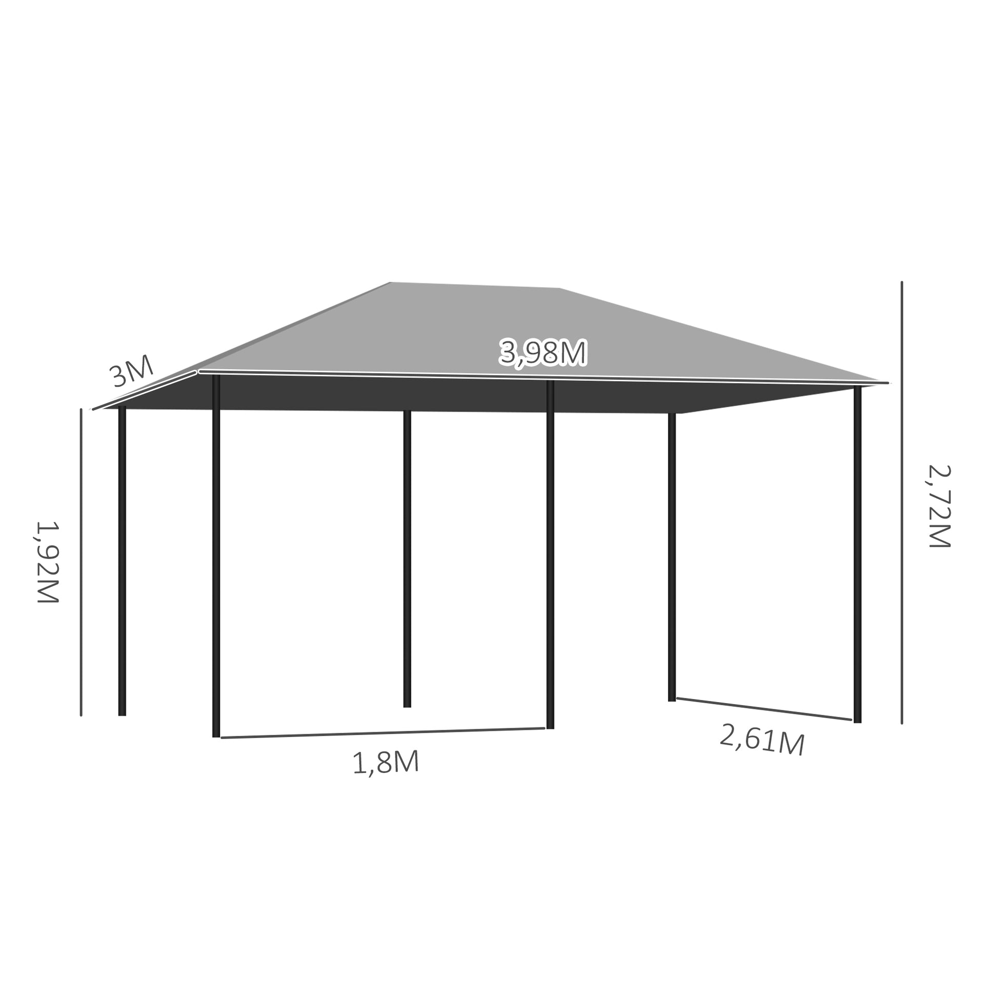 Outsunny Cenador de Jardín 4x3 m Pabellón de Exterior con 6 Paredes Laterales 8 Orificios de Drenaje y Marco de Acero Gazebo para Fiestas Patio Terraza Gris