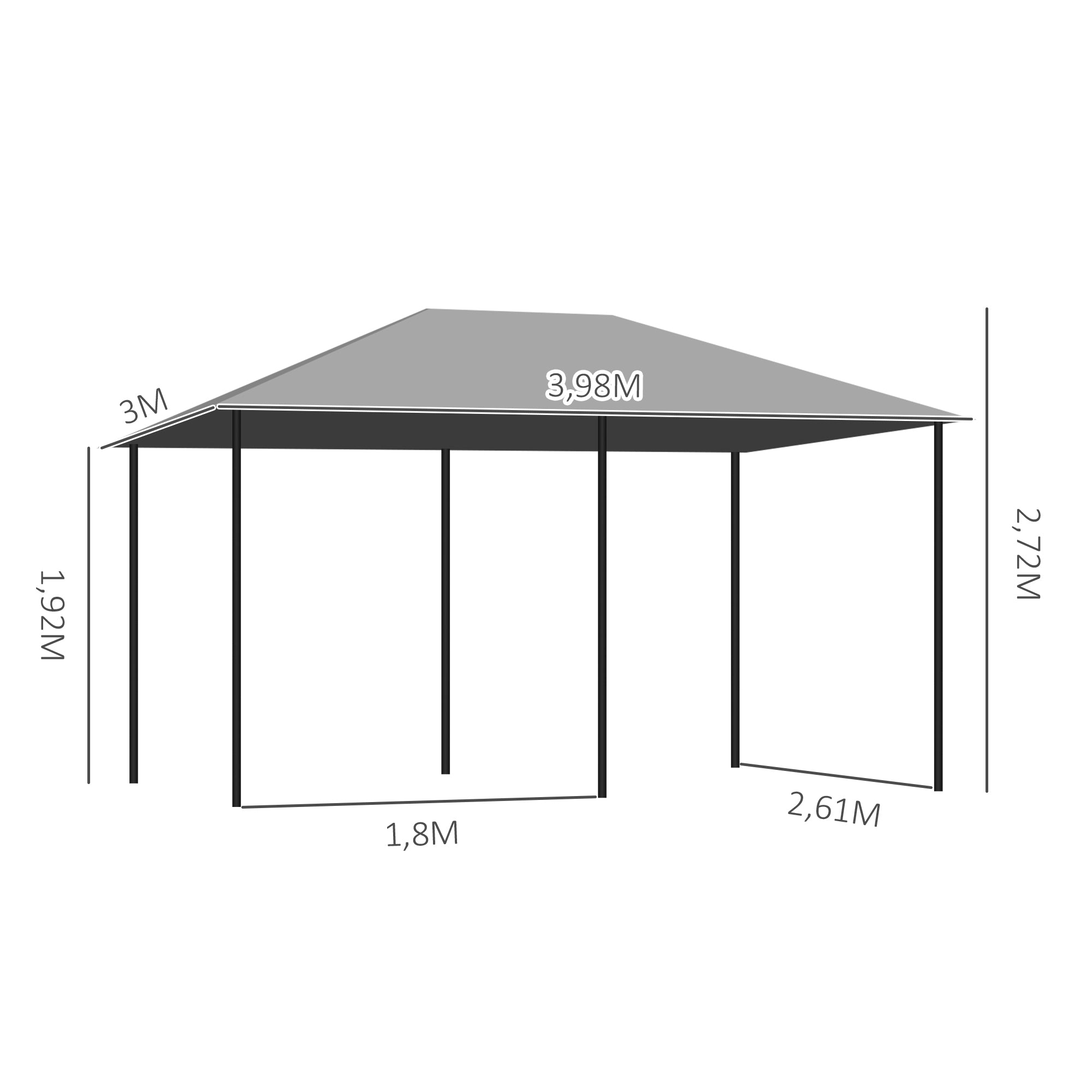 Outsunny Cenador de Jardín 4x3 m Pabellón de Exterior con 6 Paredes Laterales 8 Orificios de Drenaje y Marco de Acero Gazebo para Fiestas Patio Terraza Gris
