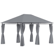 Outsunny Cenador de Jardín 4x3 m Pabellón de Exterior con 6 Paredes Laterales 8 Orificios de Drenaje y Marco de Acero Gazebo para Fiestas Patio Terraza Gris
