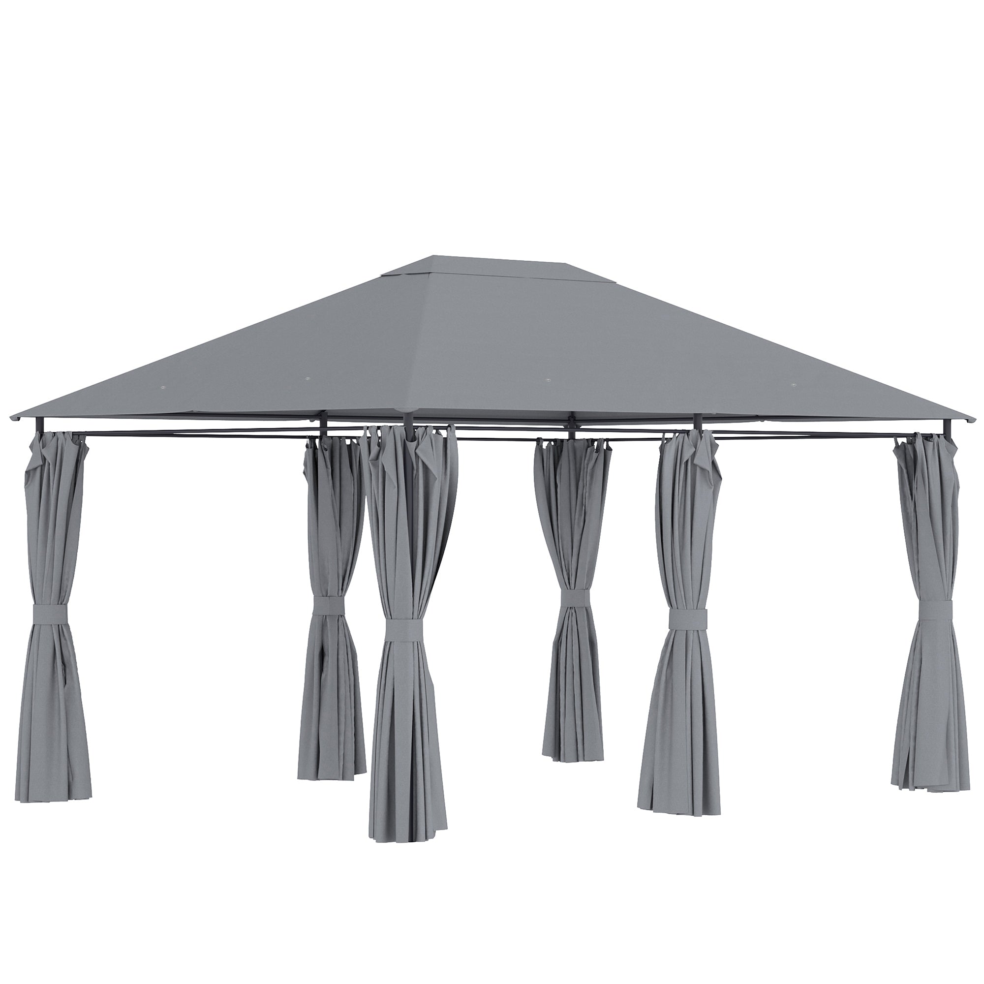 Outsunny Cenador de Jardín 4x3 m Pabellón de Exterior con 6 Paredes Laterales 8 Orificios de Drenaje y Marco de Acero Gazebo para Fiestas Patio Terraza Gris