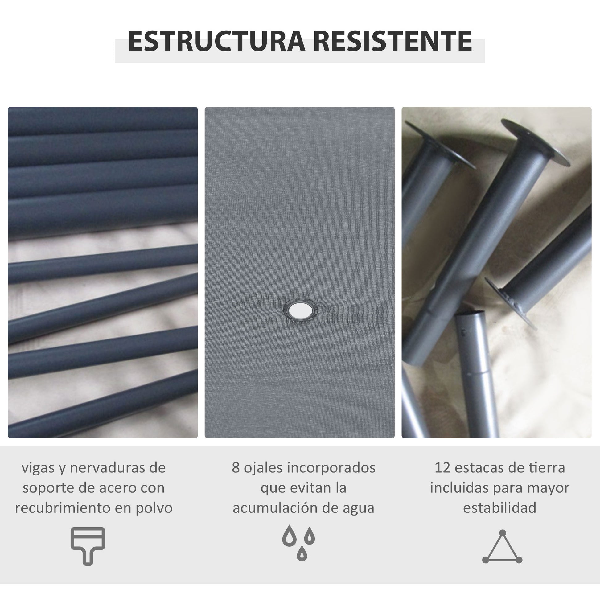 Outsunny Cenador de Jardín 4x3 m Pabellón de Exterior con 6 Paredes Laterales 8 Orificios de Drenaje y Marco de Acero Gazebo para Fiestas Patio Terraza Gris