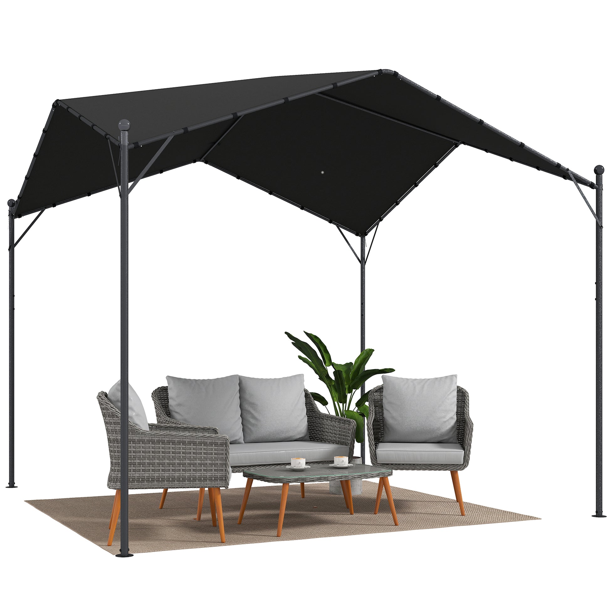 Outsunny Pérgola de Jardín 3x3 m, Cenador de Jardín con Techo Inclinado, Dosel UPF30+ y Estructura de Metal Galvanizado, Pabellón para Exterior, Patio, Terraza, Gris Oscuro
