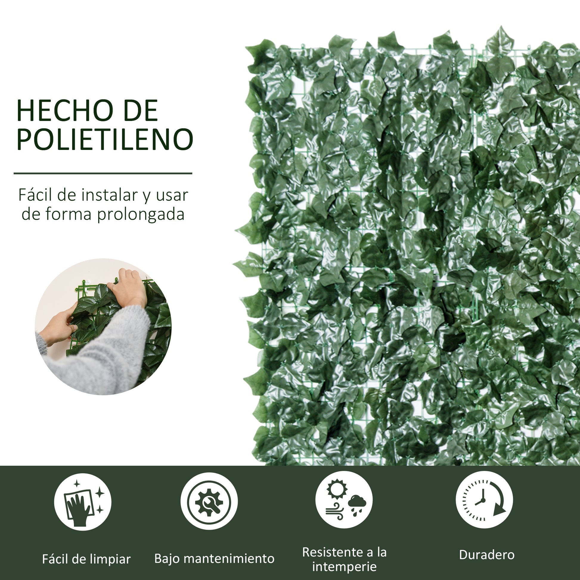 Outsunny Seto Artificial Ocultación Jardín en Rollo 3x1,5 m Pantalla de Valla de Privacidad de Hiedra Artificial para Terraza Balcón Exterior Decoración de Hojas Verde