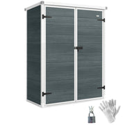 Outsunny Caseta de Jardín Exterior, 0,81 m², 134x68,5x170 cm, Cobertizo de Jardín Exterior de Plástico con Suelo, 2 Estantes Plegables, Puertas Dobles con Pestillo para Almacenaje Herramientas, Gris