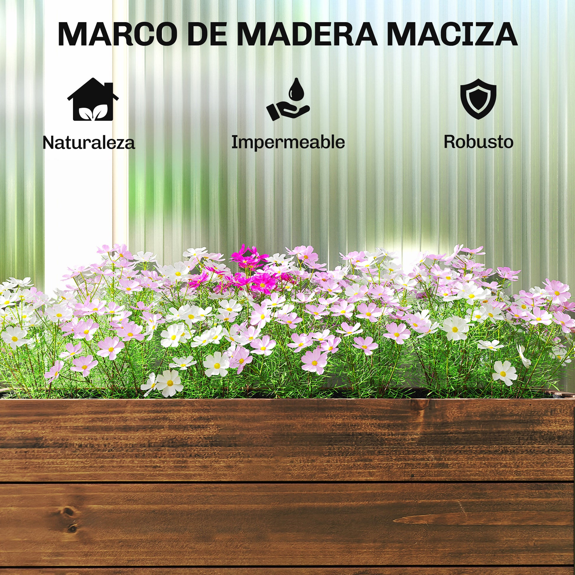 Outsunny Jardinera Exterior de Madera con Ruedas, Huerto Urbano Elevado con Orificio de Drenaje y Tela no Tejida, Macetero Exterior Rectangular para Jardín, Terraza, 60x30x41 cm, Marrón Oscuro