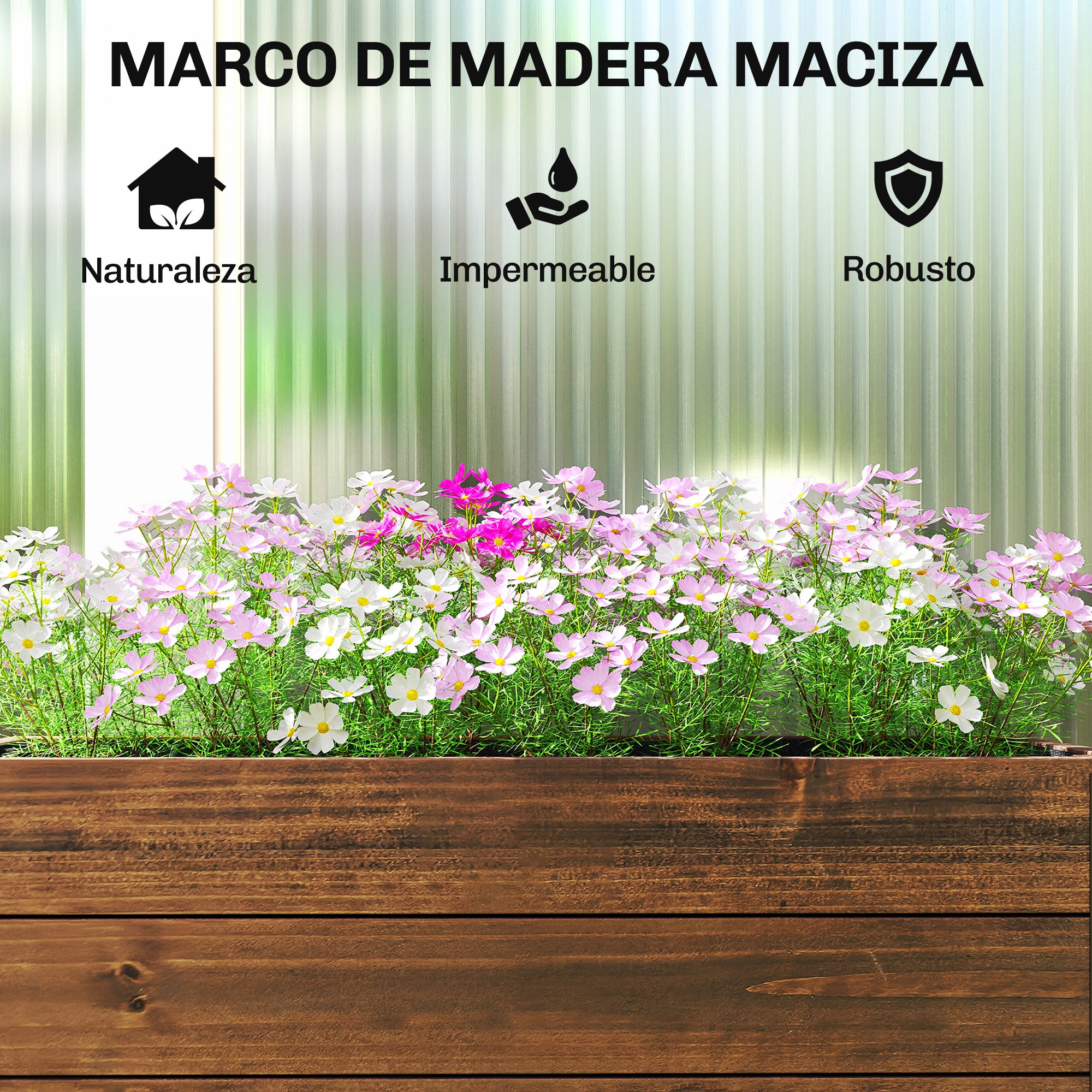 Outsunny Jardinera Exterior de Madera con Ruedas, Huerto Urbano Elevado con Orificio de Drenaje y Tela no Tejida, Macetero Exterior Rectangular para Jardín, Terraza, 60x30x41 cm, Marrón Oscuro