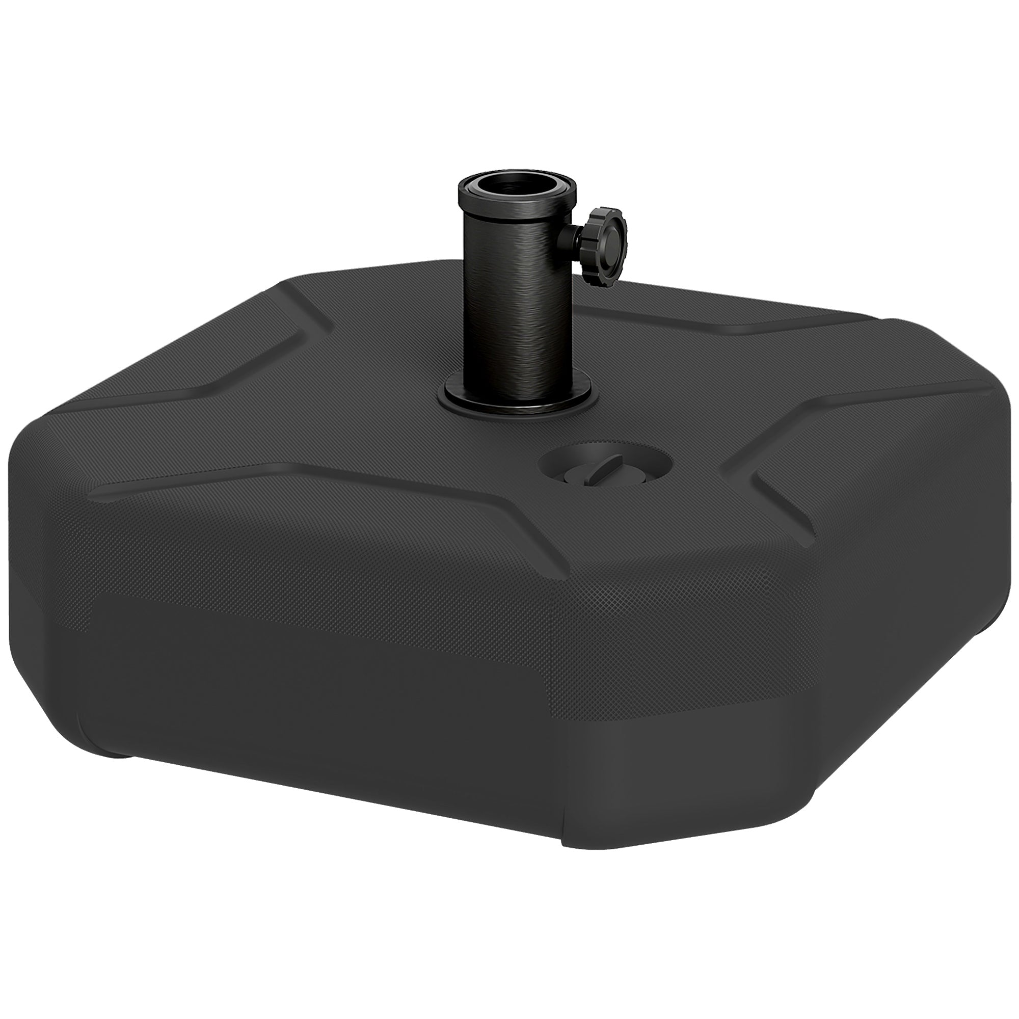 Outsunny Base para Sombrilla Cuadrada, Soporte de Parasol de HDPE, Pie para Sombrilla con Postes Ø38 mm, Ø48 mm, Rellenable de Arena 25 kg o Agua 20 kg, para Jardín, Patio, Terraza, Negro