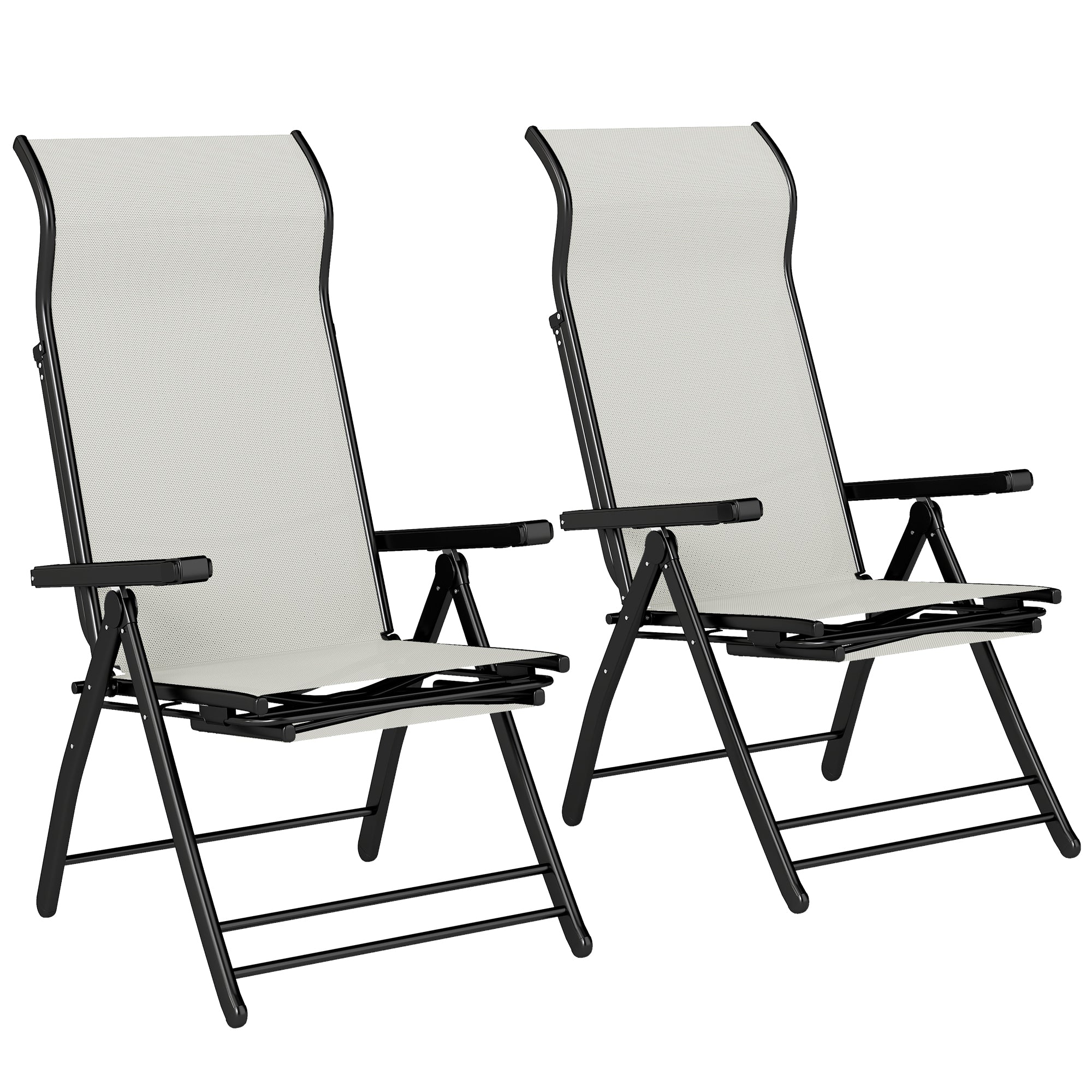 Outsunny Pack de 2 Sillas Plegables Reclinables, Sillas de Jardín Exterior con Respaldo Alto Curva Ajustable en 5 Posiciones, Reposapiés Retráctil y Marco de Metal, para Patio, Playa, Gris Claro