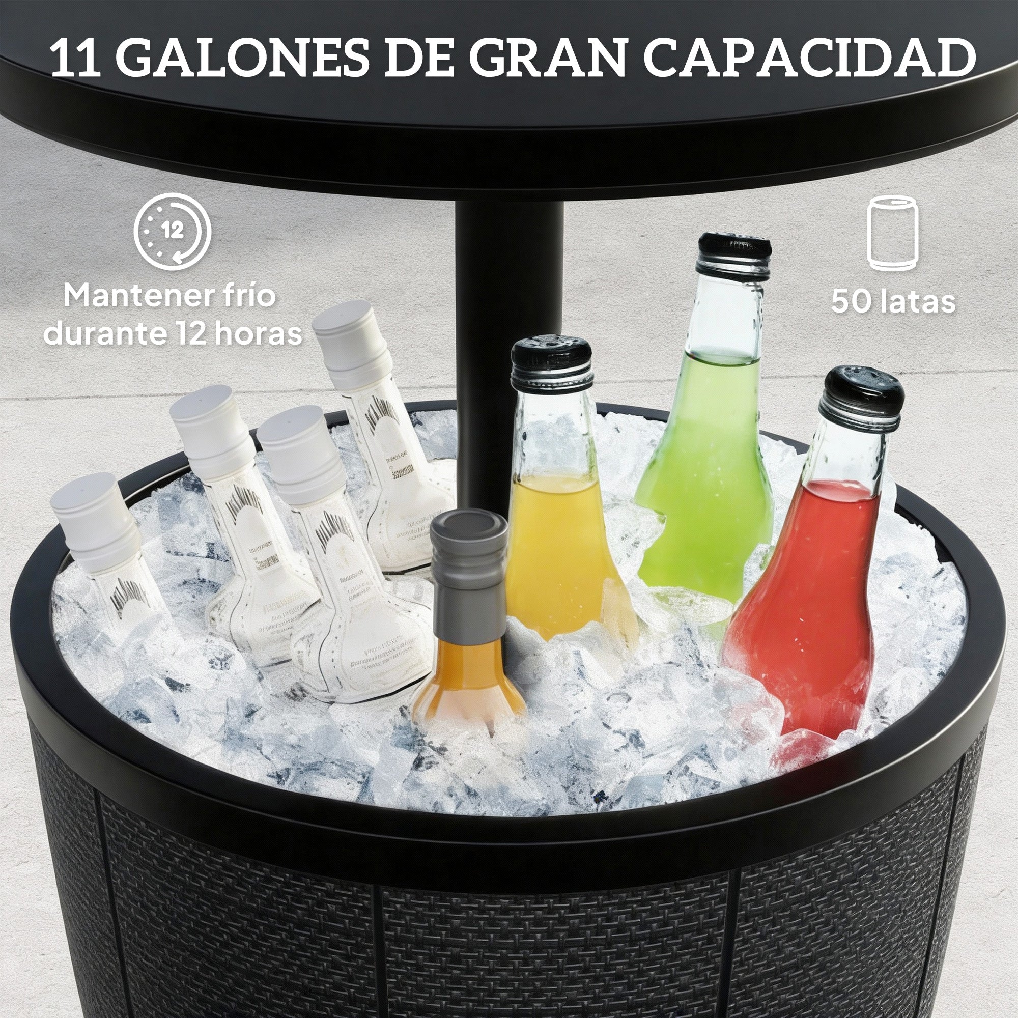 Outsunny Mesa Nevera para Exterior, 41 L, 3 en 1, Cool Bar, Mesa Auxiliar, Altura Ajustable 58-84 cm, con Cubo de Hielo, Tapa Superior Elevable, para Fiesta, Piscina, Jardín, Patio, Negro