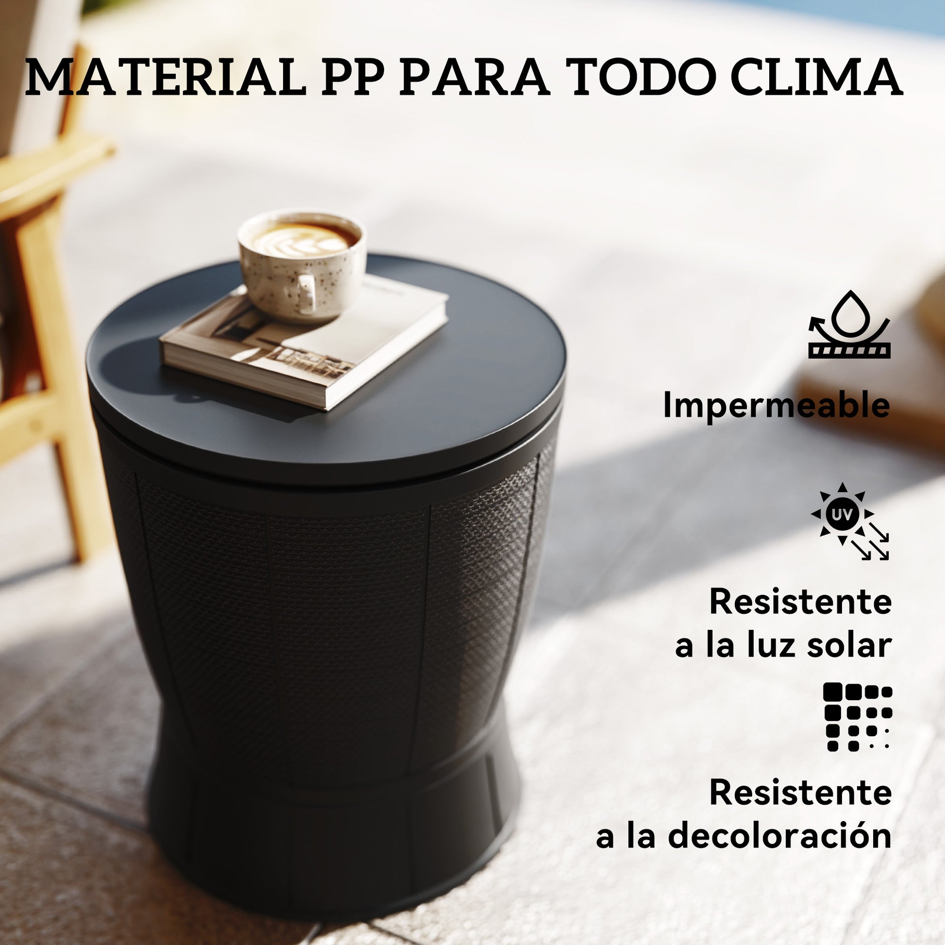 Outsunny Mesa Nevera para Exterior, 41 L, 3 en 1, Cool Bar, Mesa Auxiliar, Altura Ajustable 58-84 cm, con Cubo de Hielo, Tapa Superior Elevable, para Fiesta, Piscina, Jardín, Patio, Negro