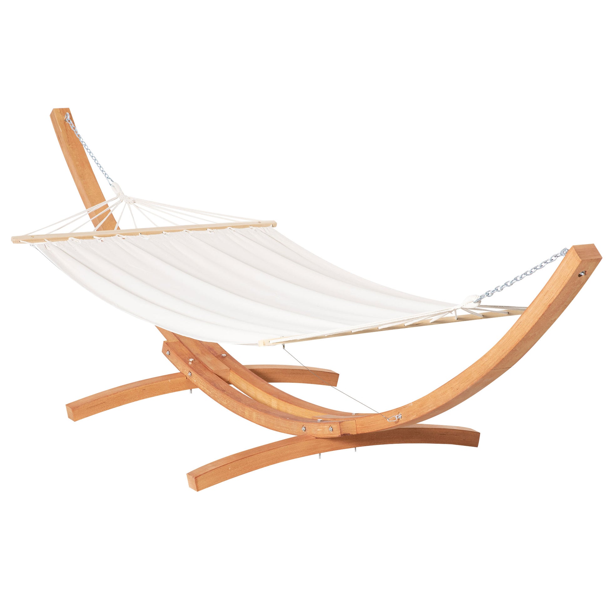 Outsunny Hamaca con Soporte de Madera Hamaca de Jardín Colgante con Marco y Tumbona de Algodón 200x120 cm para Terraza Balcón Carga 150 kg 392x120x110 cm Blanco y Natural