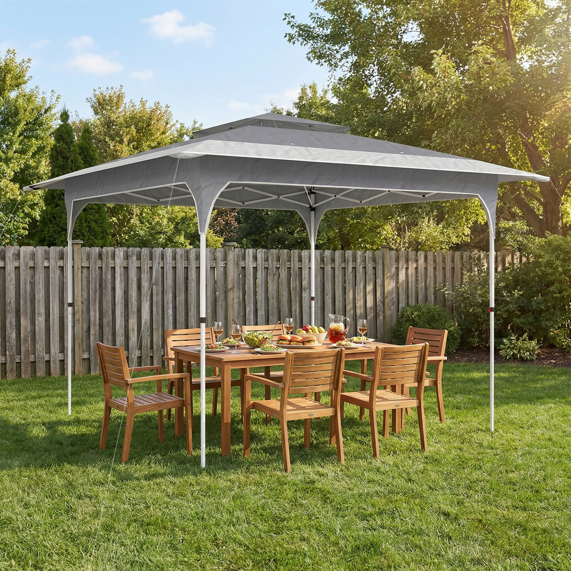 Outsunny Carpa Plegable 3,5x3,5 m, Pop-up, Cenador Pabellón de Jardín con Doble Techo, Cierre Central, UPF50+, Altura Ajustable de 3 Niveles y Bolsa de Transporte, Gazebo para Fiestas, Exterior, Gris