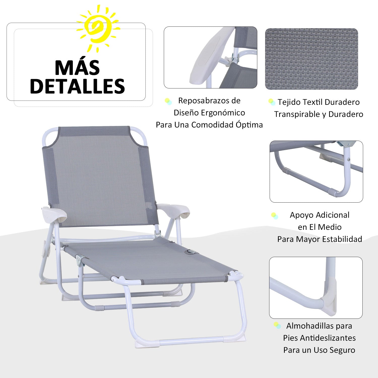 Outsunny Conjunto de 2 Tumbonas Plegables Tumbonas de Jardín con Respaldo Ajustable en 4 Niveles Carga 120 kg para Terraza Piscina 186x66x80 cm Gris