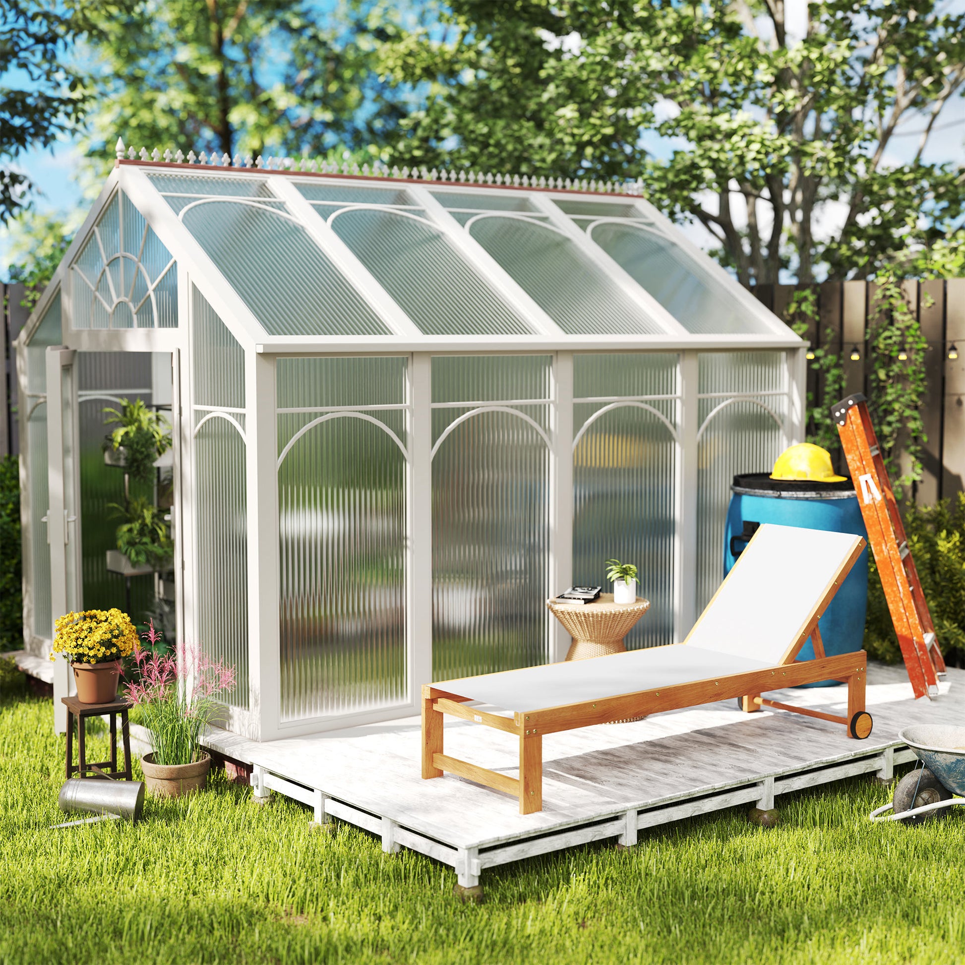 Outsunny Juego de 2 Tumbonas de Madera de Acacia Tumbonas de Jardín Exterior con Ruedas Respaldo Ajustable en 4 Niveles Carga 160 kg para Patio Terraza Balcón Teca y Gris