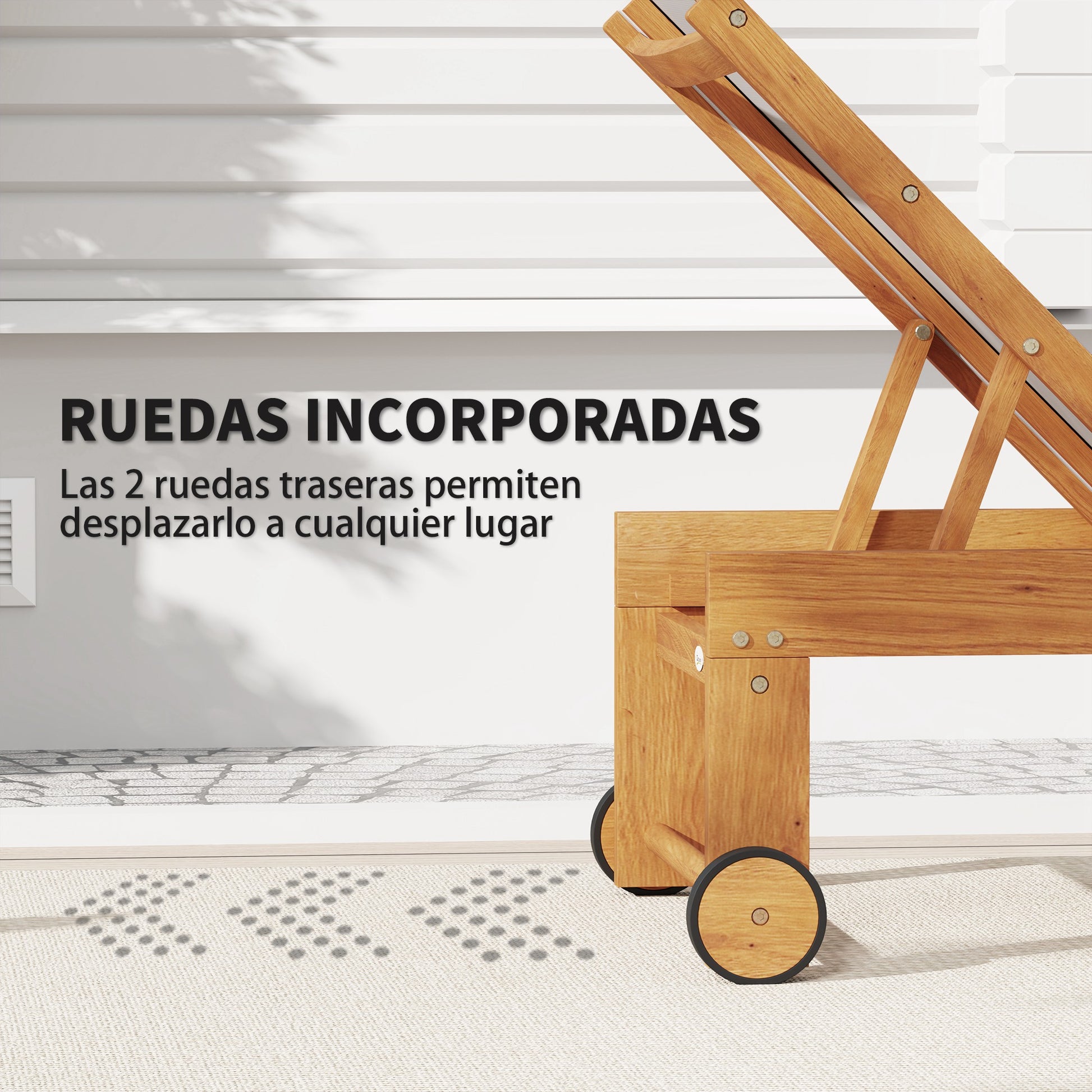 Outsunny Juego de 2 Tumbonas de Madera de Acacia Tumbonas de Jardín Exterior con Ruedas Respaldo Ajustable en 4 Niveles Carga 160 kg para Patio Terraza Balcón Teca y Gris