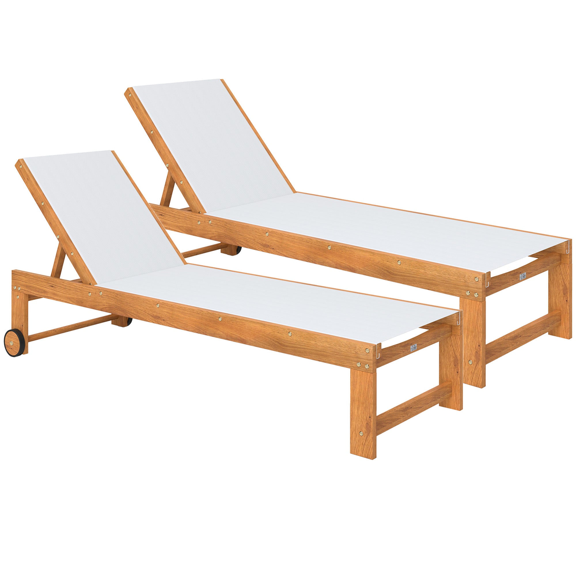 Outsunny Juego de 2 Tumbonas de Madera de Acacia Tumbonas de Jardín Exterior con Ruedas Respaldo Ajustable en 4 Niveles Carga 160 kg para Patio Terraza Balcón Teca y Gris