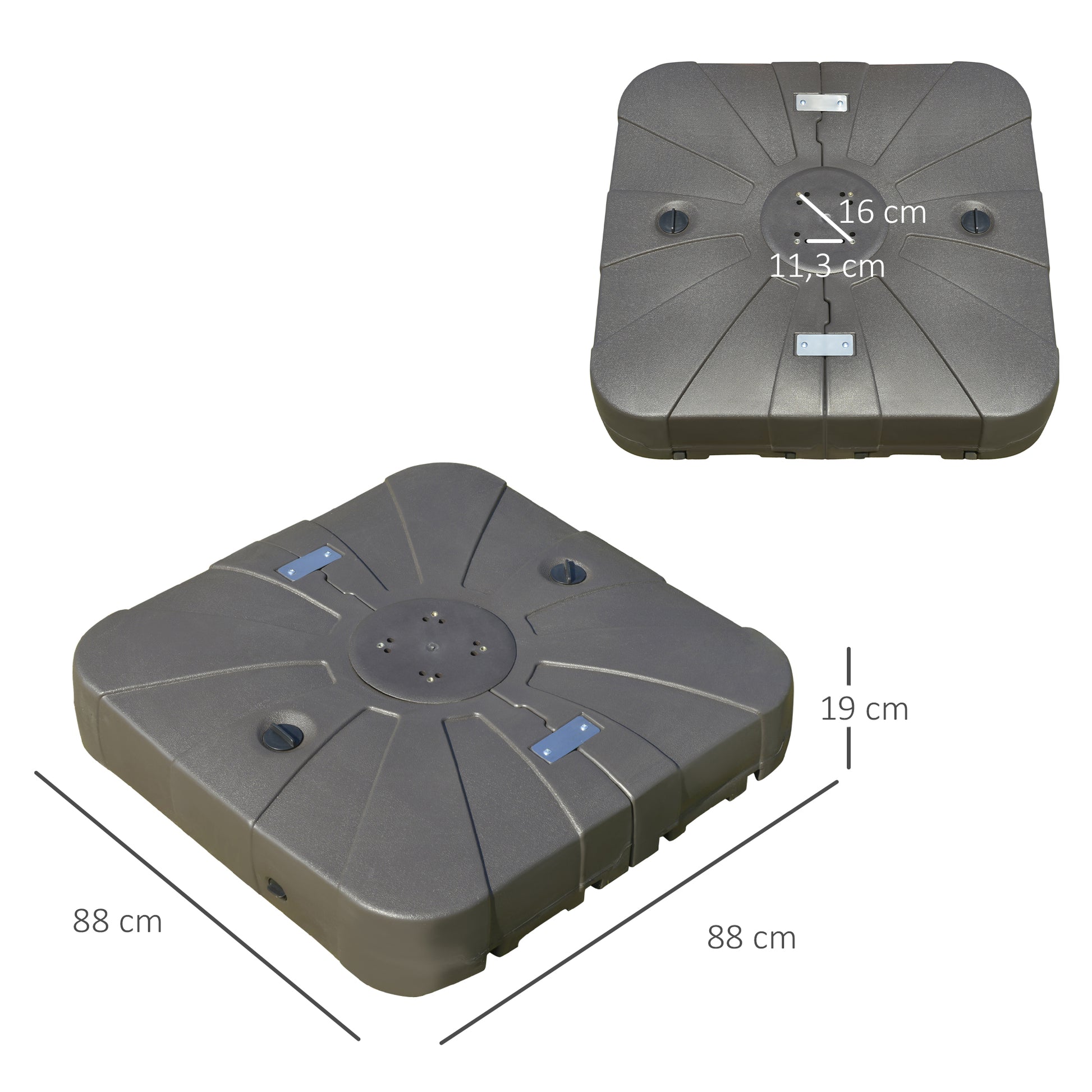 Outsunny Base para Sombrilla Excentrica Grande Rellenable de Arena y Agua con 4 Ruedas para Exteriores Patio Jardín 88x88x19 cm Café