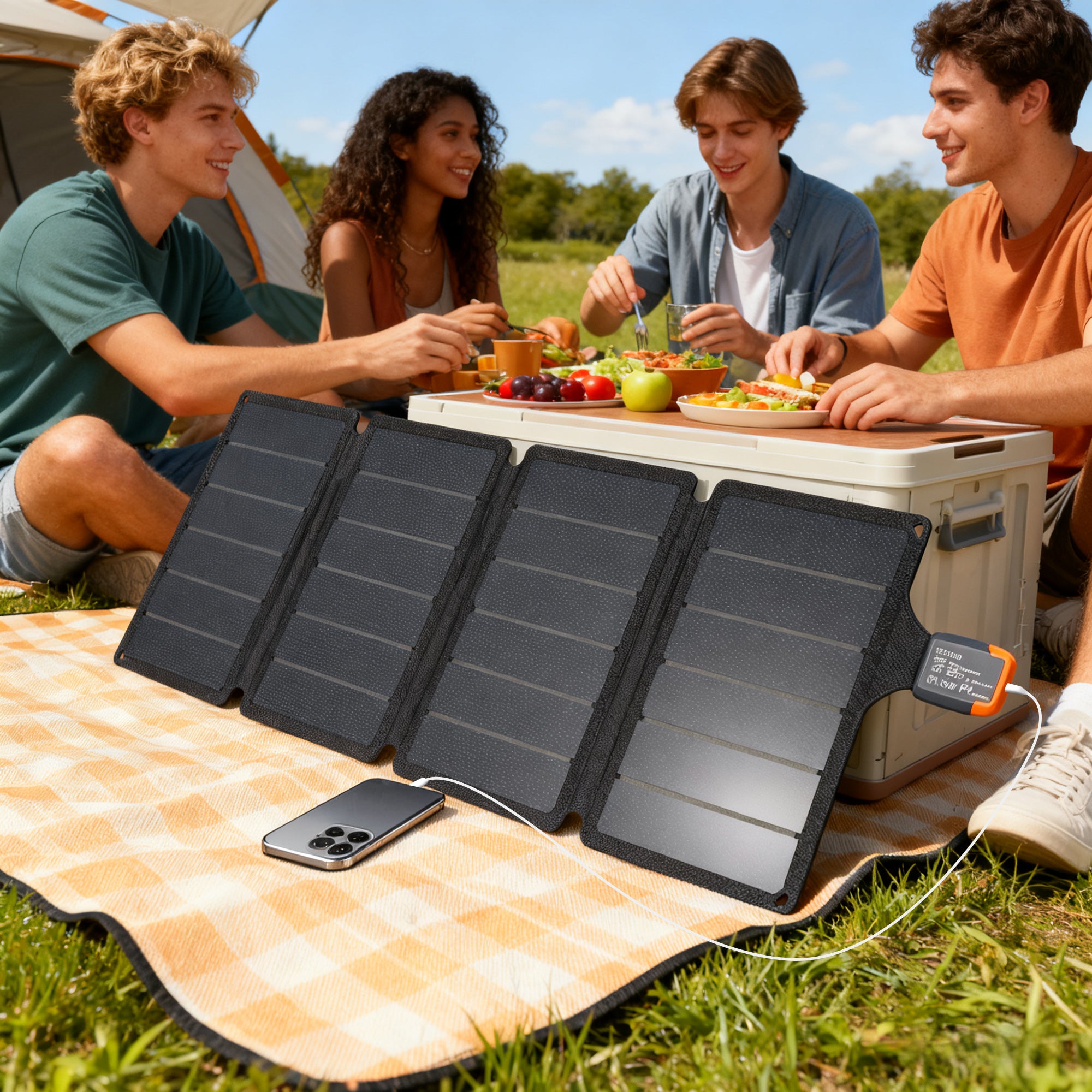 HOMCOM 36W Cargador Solar Plegable, Panel Solar Portátil con Puertos USB-A y Tipo-C, IP67 Impermeable, Placa Solar Plegable con Superficie de ETFE, para Cargar Teléfonos, Tablets, Camping y Senderismo