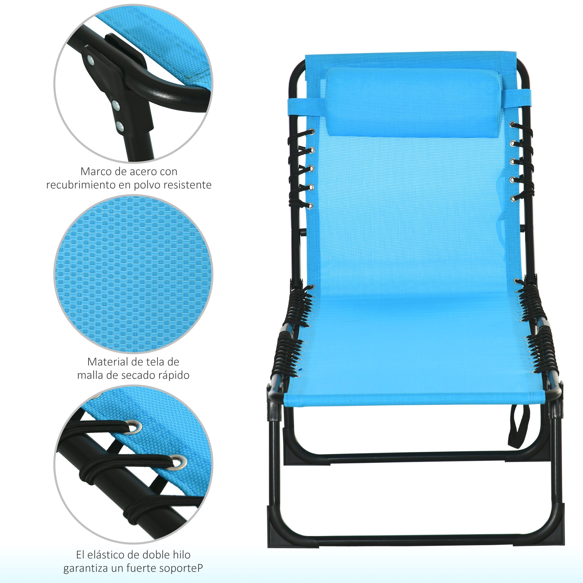 Outsunny Set de 2 Tumbonas Plegables Tumbonas Jardín Exterior con Respaldo Ajustable en 4 Posiciones Sistema de Cordones Marco Acero para Exterior 197x58x30 cm Azul Claro