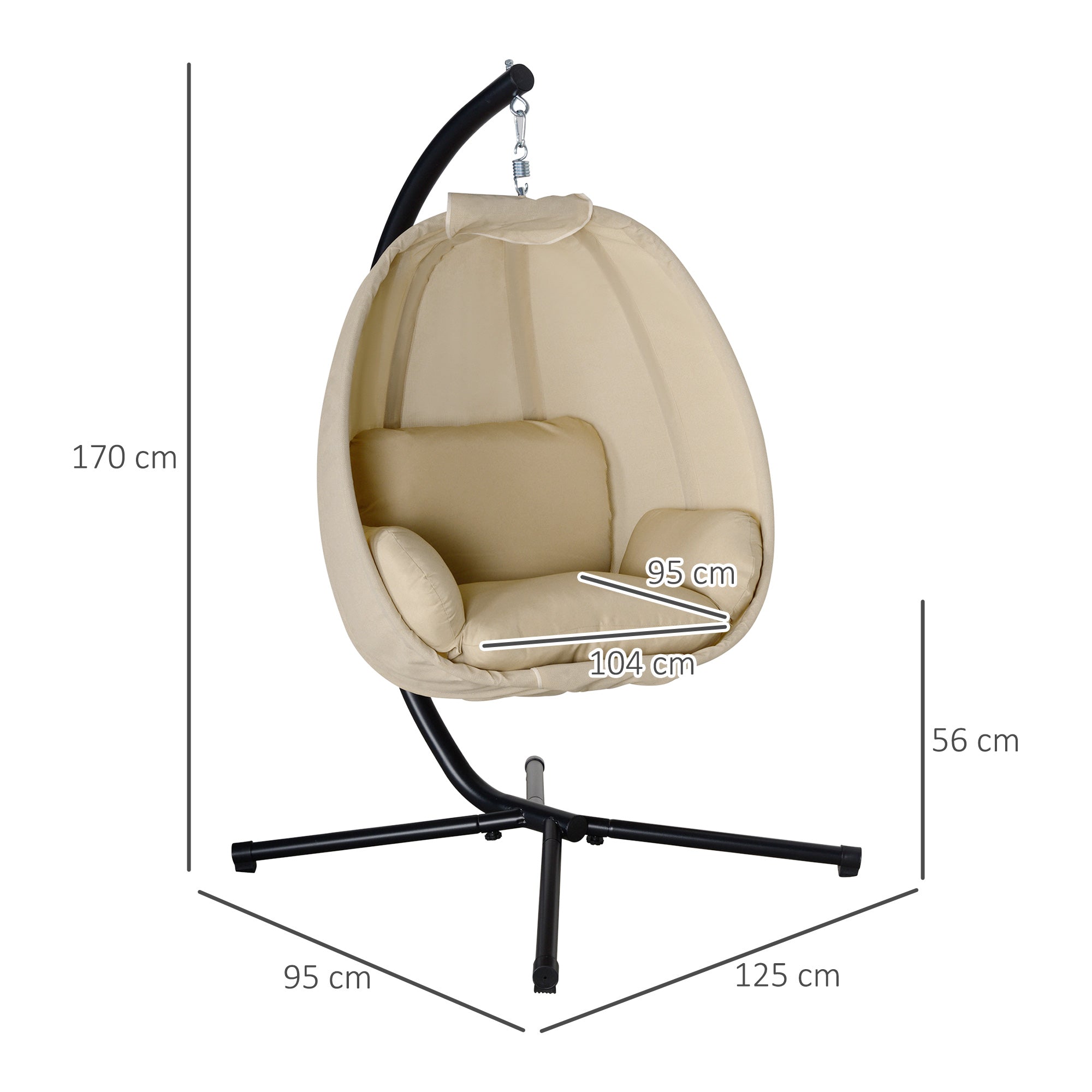 Outsunny Silla Colgante Huevo con Soporte Columpio Jardín Exterior con Cesta Plegable y Cojín Columpio Colgante para Interior y Exterior Carga 120 kg Caqui