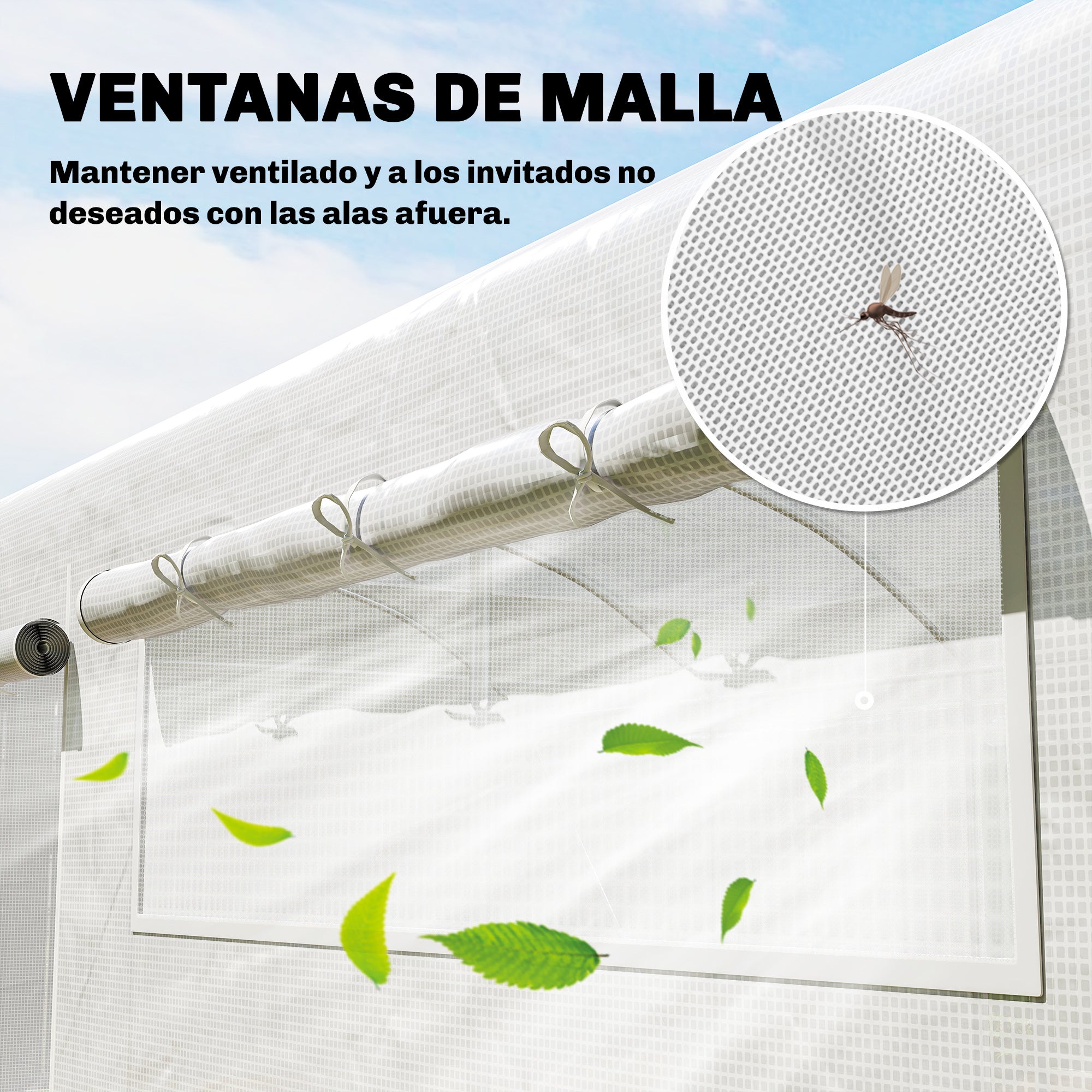 Outsunny Invernadero de Exterior 6x3x2 m, Invernadero de Túnel con 3 Puertas Enrollables, Ventanas de Malla, Cubierta PE 140g/m² Anti-UV y Marco de Acero Galvanizado, para Cultivos, Plantas, Blanco