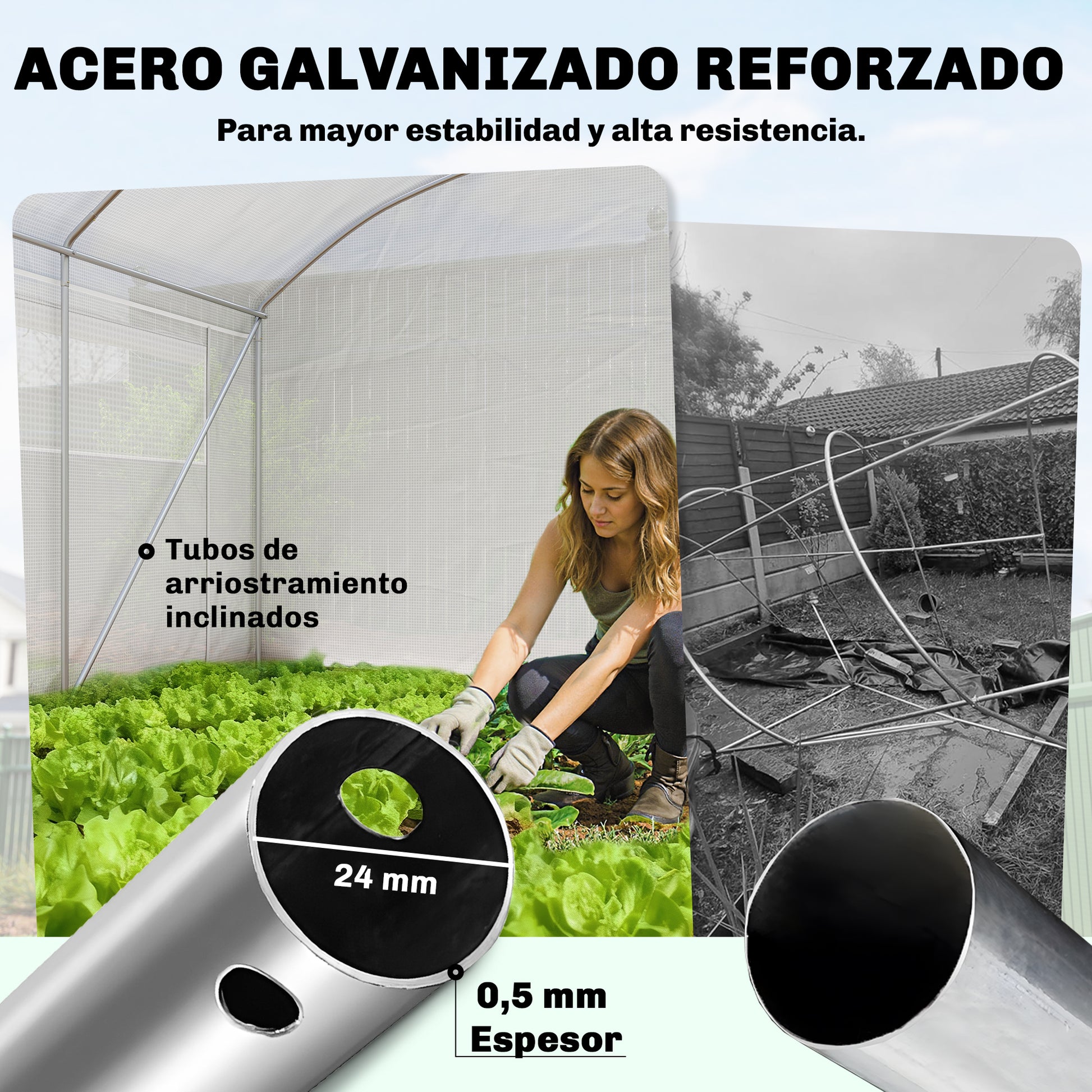 Outsunny Invernadero de Exterior 6x3x2 m, Invernadero de Túnel con 3 Puertas Enrollables, Ventanas de Malla, Cubierta PE 140g/m² Anti-UV y Marco de Acero Galvanizado, para Cultivos, Plantas, Blanco