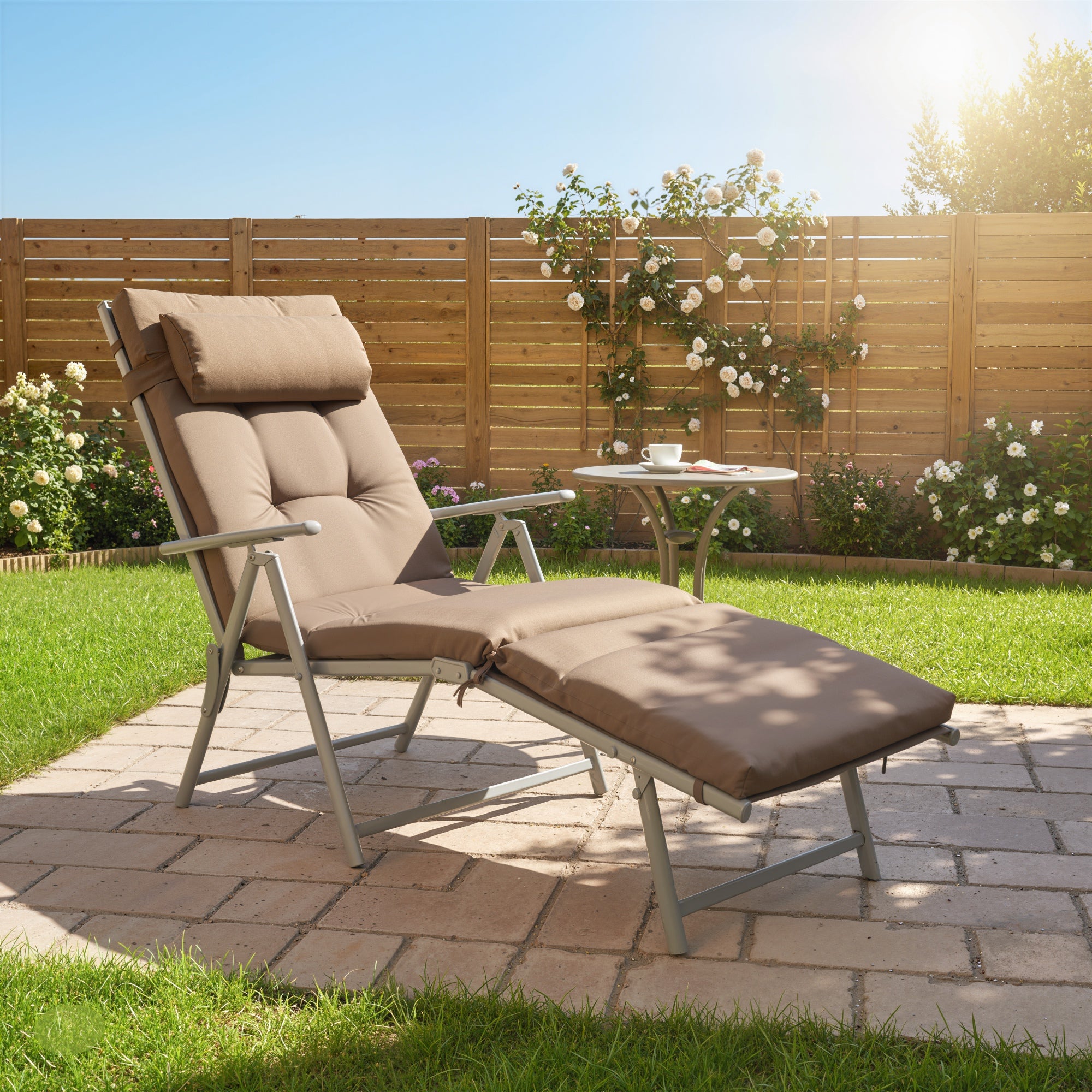 Outsunny Tumbona Plegable Tumbona de Jardín con Respaldo Ajustable en 7 Posiciones con Cojín Cuerpo Entero y Cabeza para Terraza Piscina Carga 165 kg 137x63,5x100,5 cm Marrón