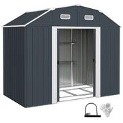 Outsunny Cobertizo de Jardín Exterior 2,7 m² 238x132x198,5 cm Caseta de Exterior Metálica con Base Estantes Ajustables 2 Puertas Corredizas y 2 Ventanas Gris Oscuro