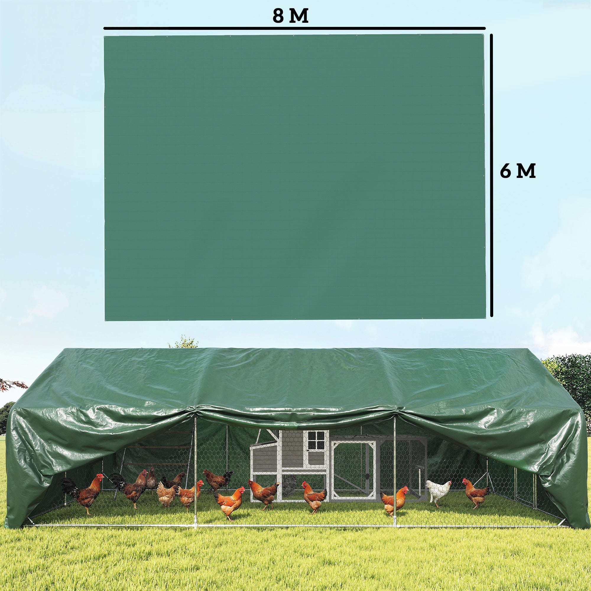 Outsunny Lona Impermeable Exterior 6x8 m, Toldo PE Resistente a Rasgaduras 90 g/m², Protección UV, con Ojales Reforzados para Leña, Muebles de Jardín, Invernaderos, Vehículos, Verde