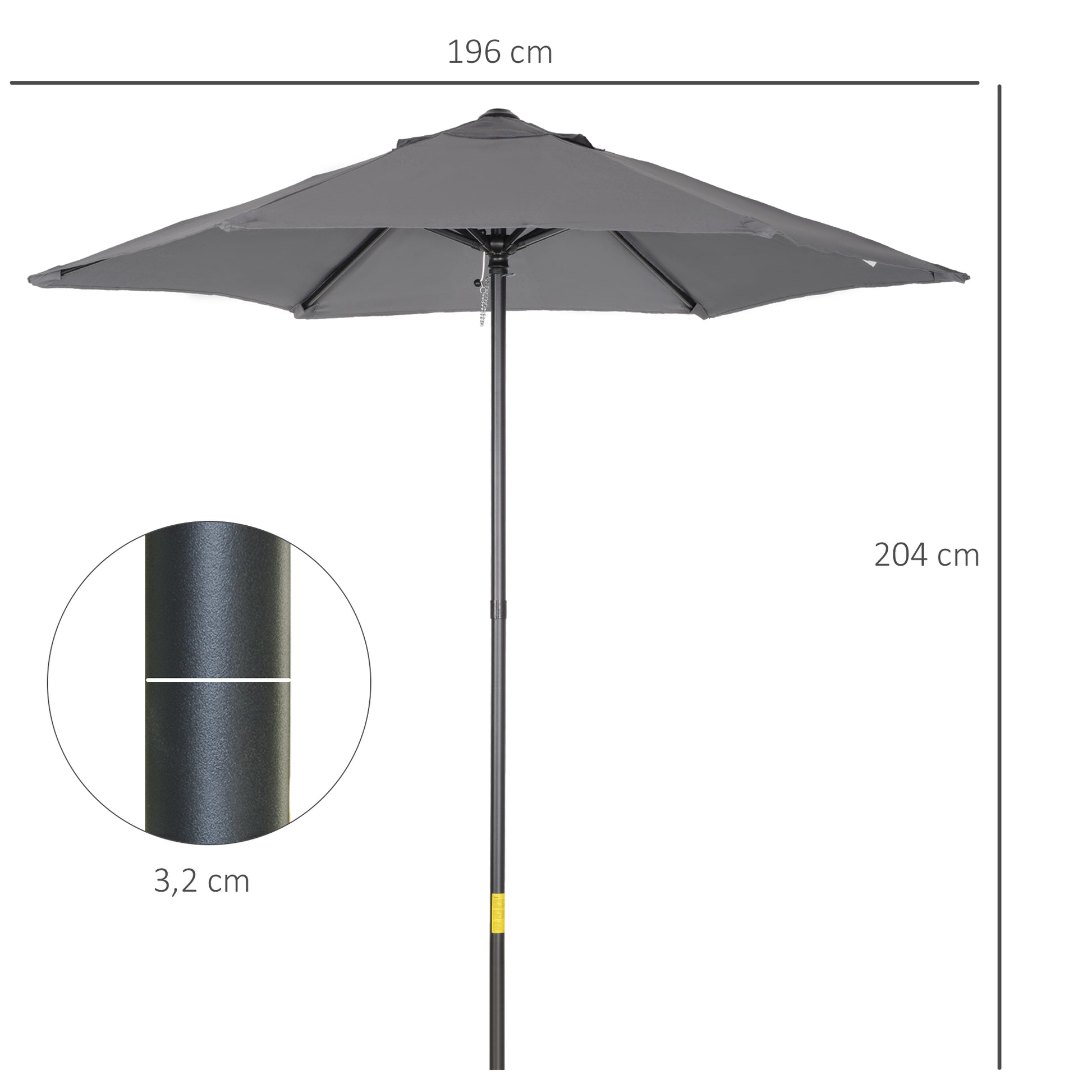 Outsunny Sombrilla de Terraza Exterior Ø2x2 m Parasol de Terraza Exterior con Techo de Ventilación y Poste Desmontable de Aluminio Sombrilla para Jardín Patio Gris Oscuro