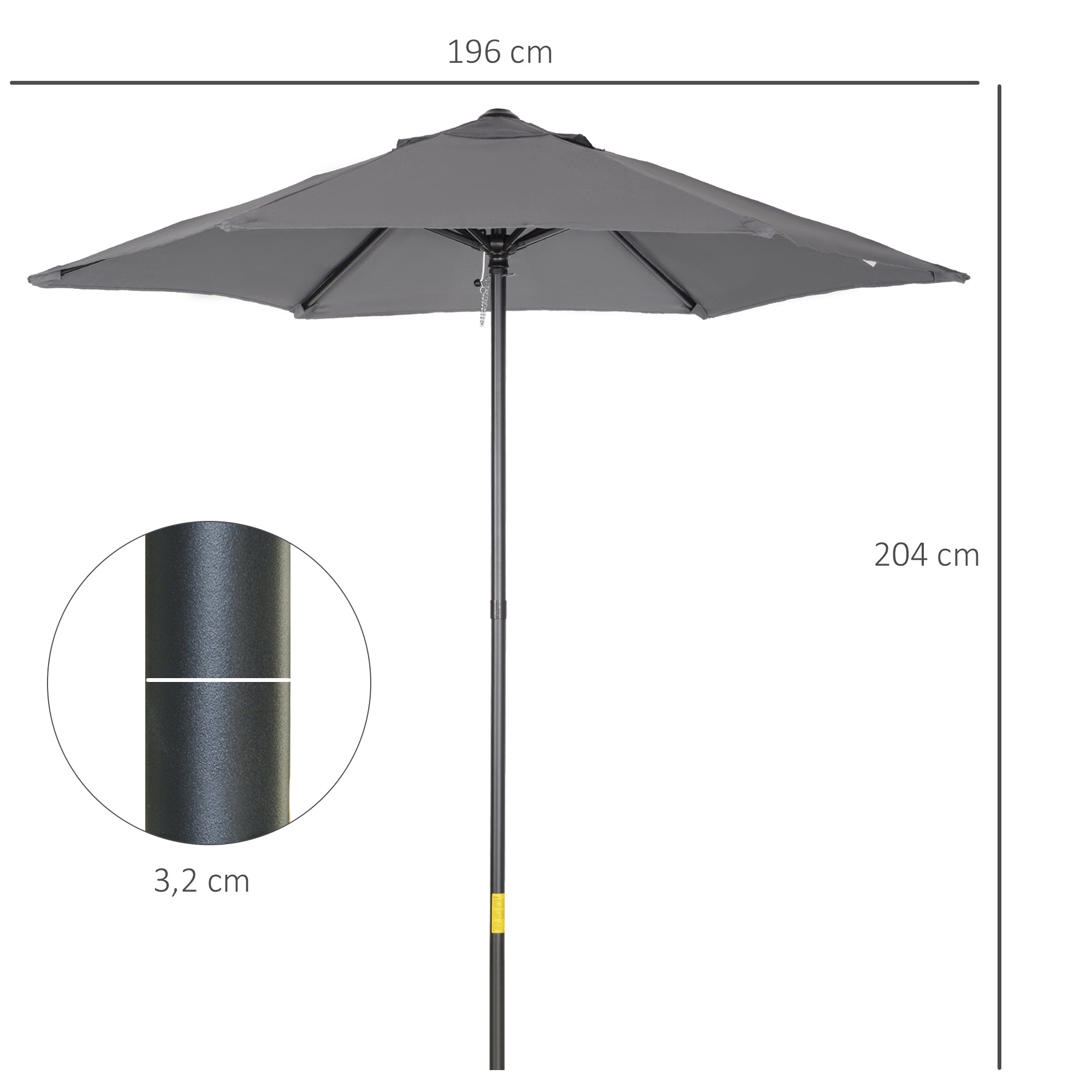 Outsunny Sombrilla de Terraza Exterior Ø2x2 m Parasol de Terraza Exterior con Techo de Ventilación y Poste Desmontable de Aluminio Sombrilla para Jardín Patio Gris Oscuro