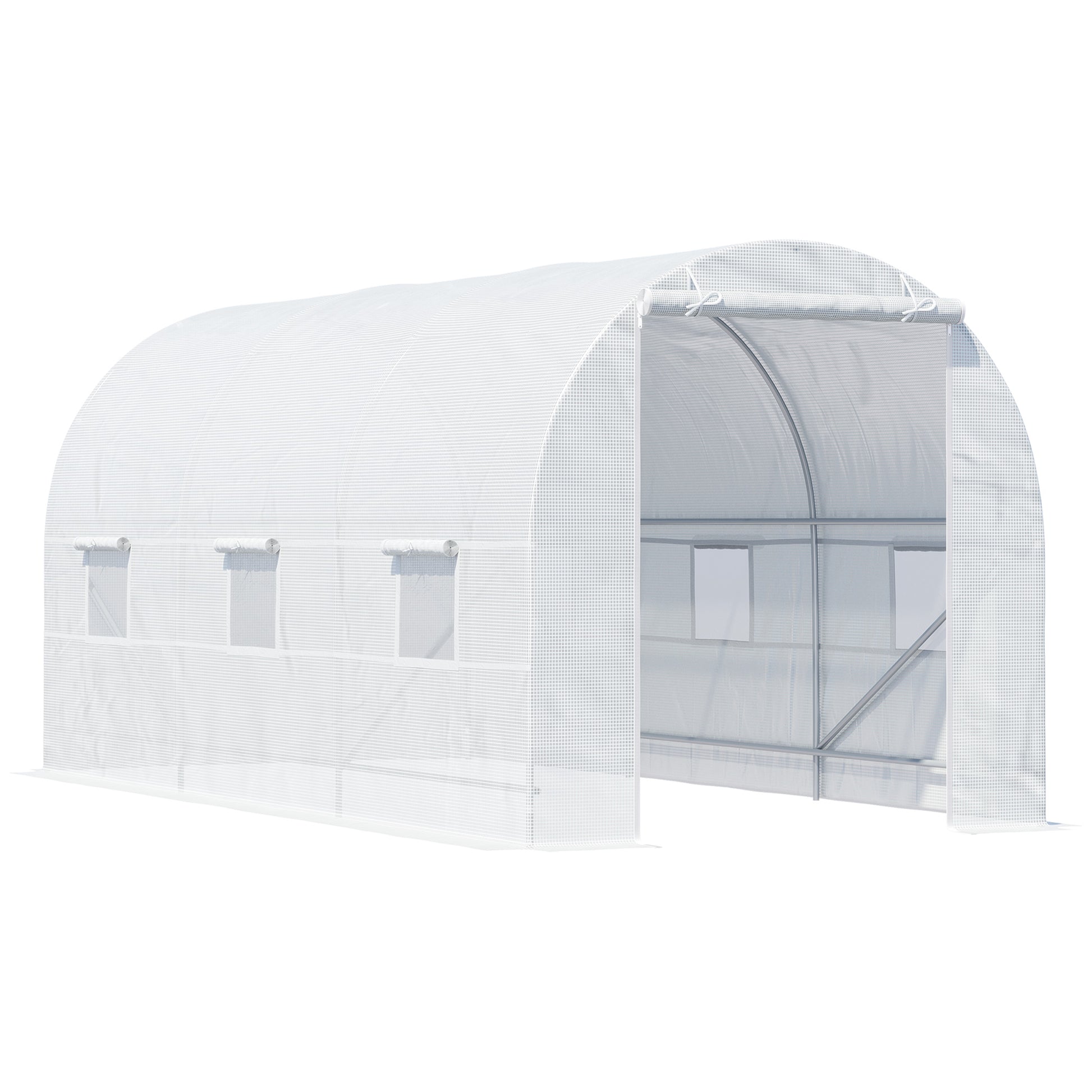 Outsunny Invernadero de Exterior 4,5x2x2 m Invernadero de Túnel con 6 Ventanas de Malla y Puerta Enrollable con Cremallera Invernadero de Huerto Anti-UV para Patio Jardín Blanco