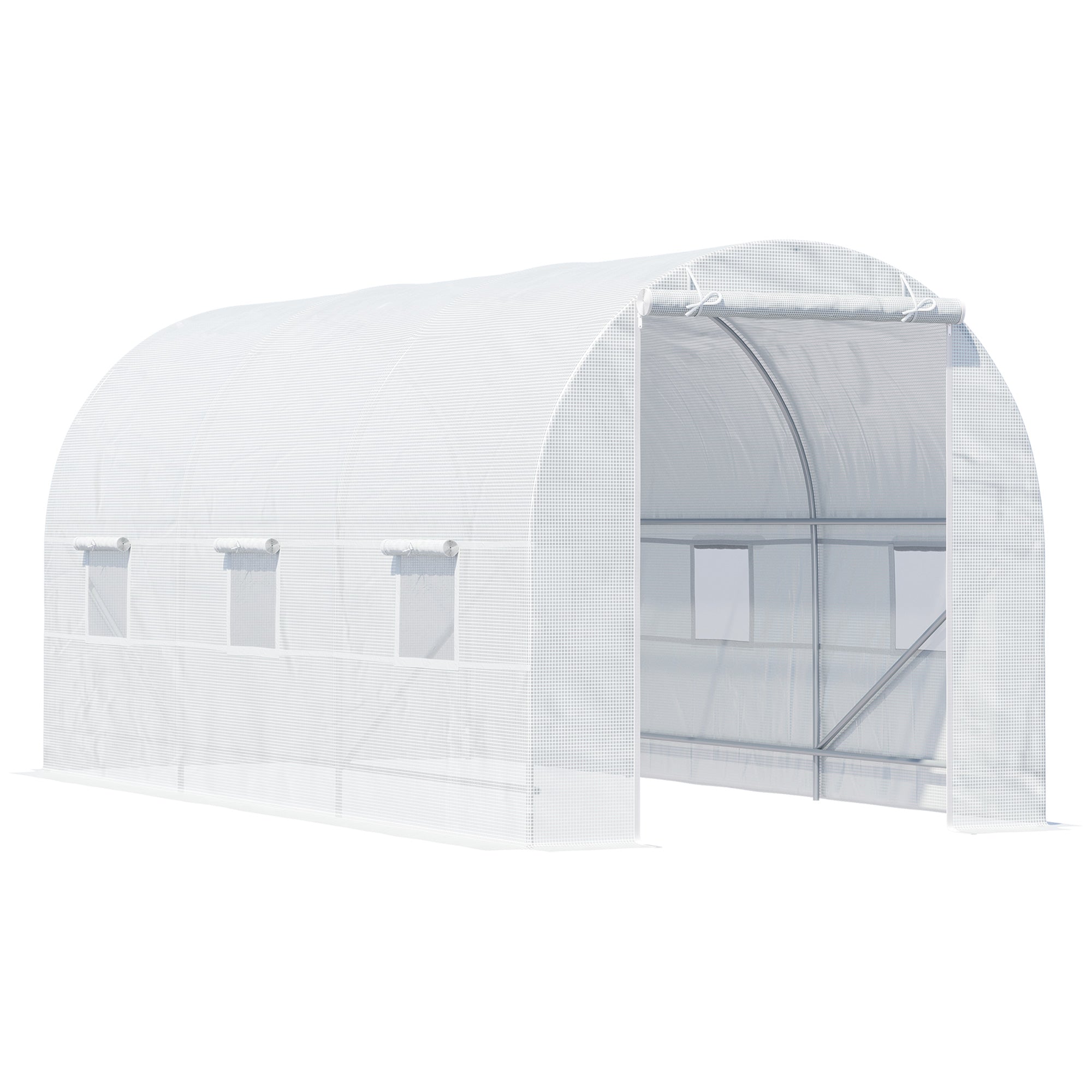 Outsunny Invernadero de Exterior 4,5x2x2 m Invernadero de Túnel con 6 Ventanas de Malla y Puerta Enrollable con Cremallera Invernadero de Huerto Anti-UV para Patio Jardín Blanco